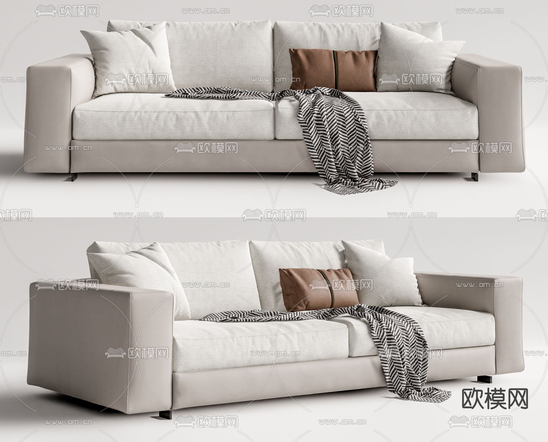 现代布艺多人沙发su模型下载（渲染图1）