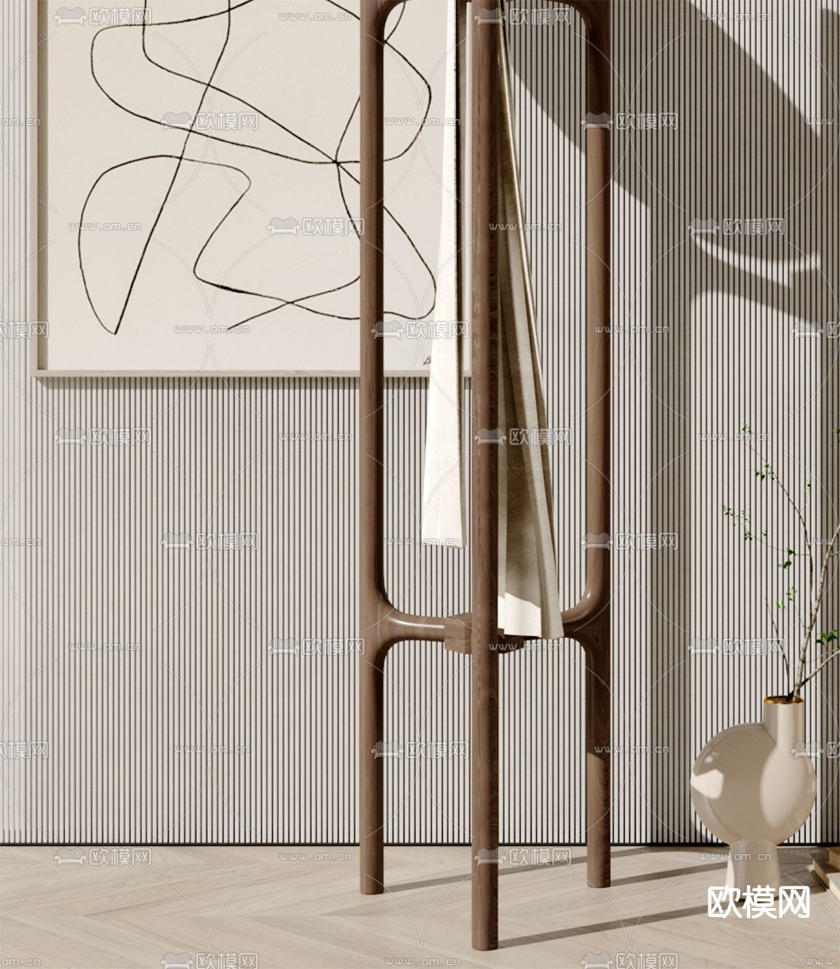 现代实木衣架3d模型下载（渲染图2）