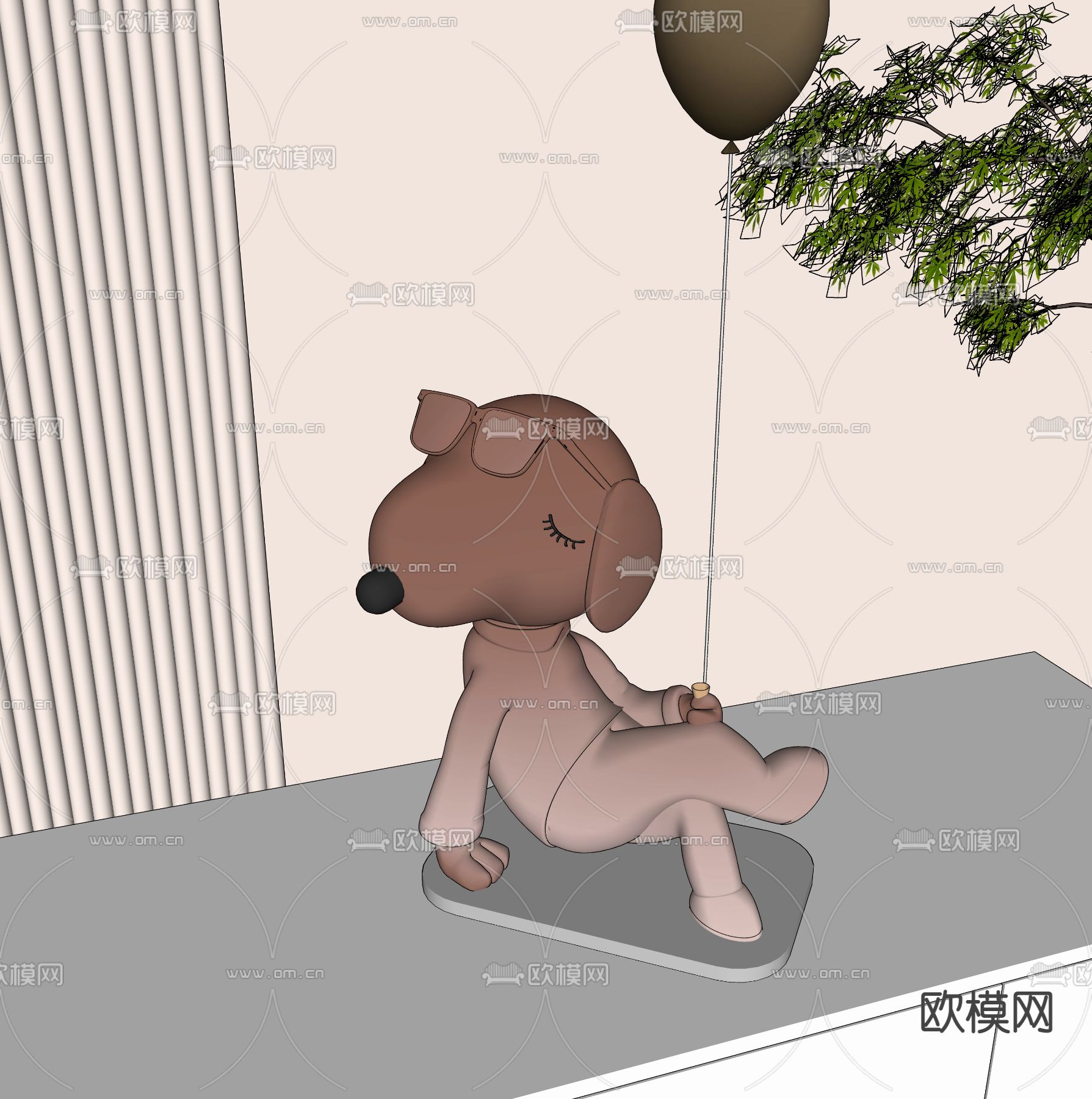 现代卡通狗雕塑摆件su模型下载（渲染图3）