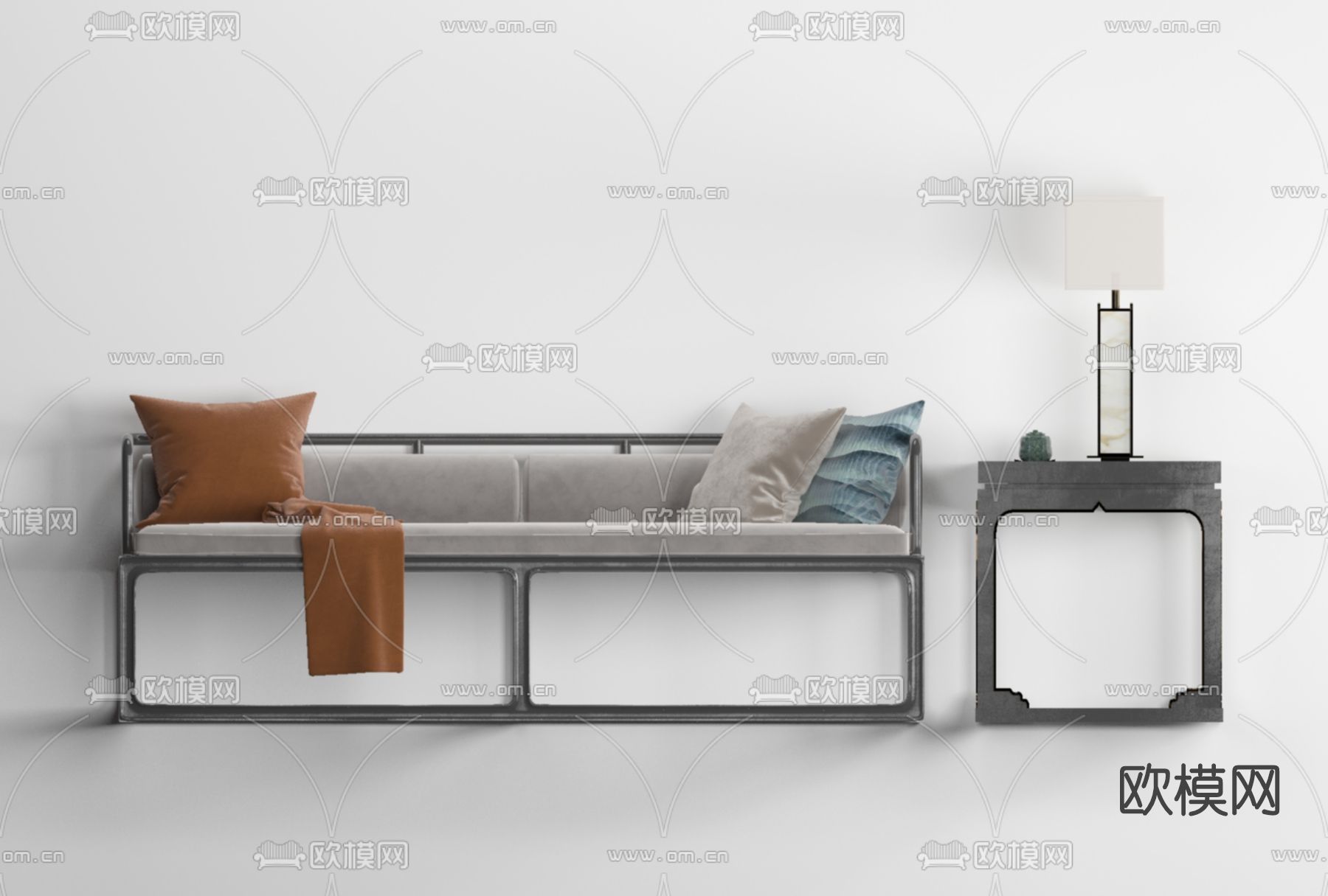 新中式罗汉床免费3d模型下载