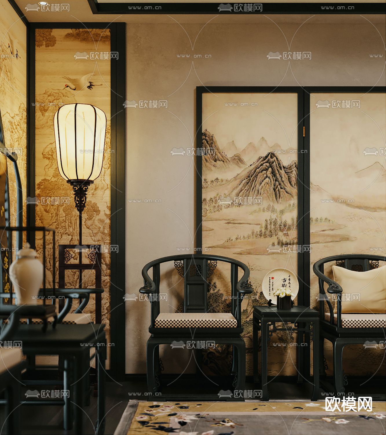 中式剧本杀包间3d模型下载（渲染图3）