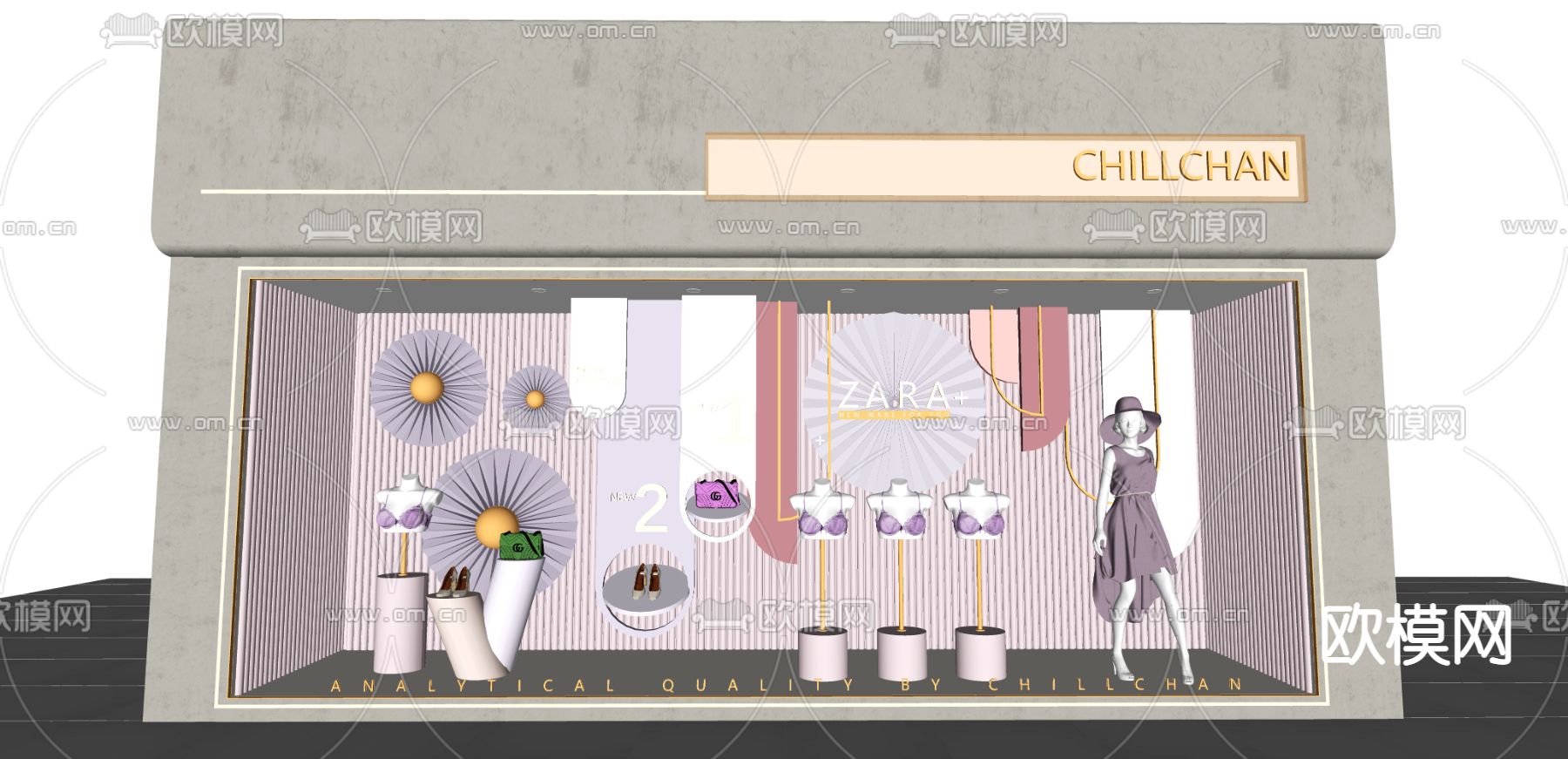 现代马卡龙配色橱窗su模型下载（渲染图2）