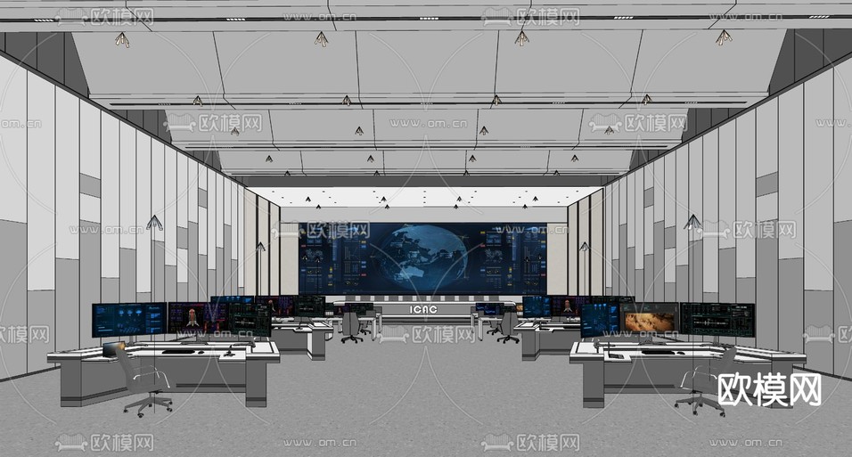 现代监控室su模型下载(渲染图2)