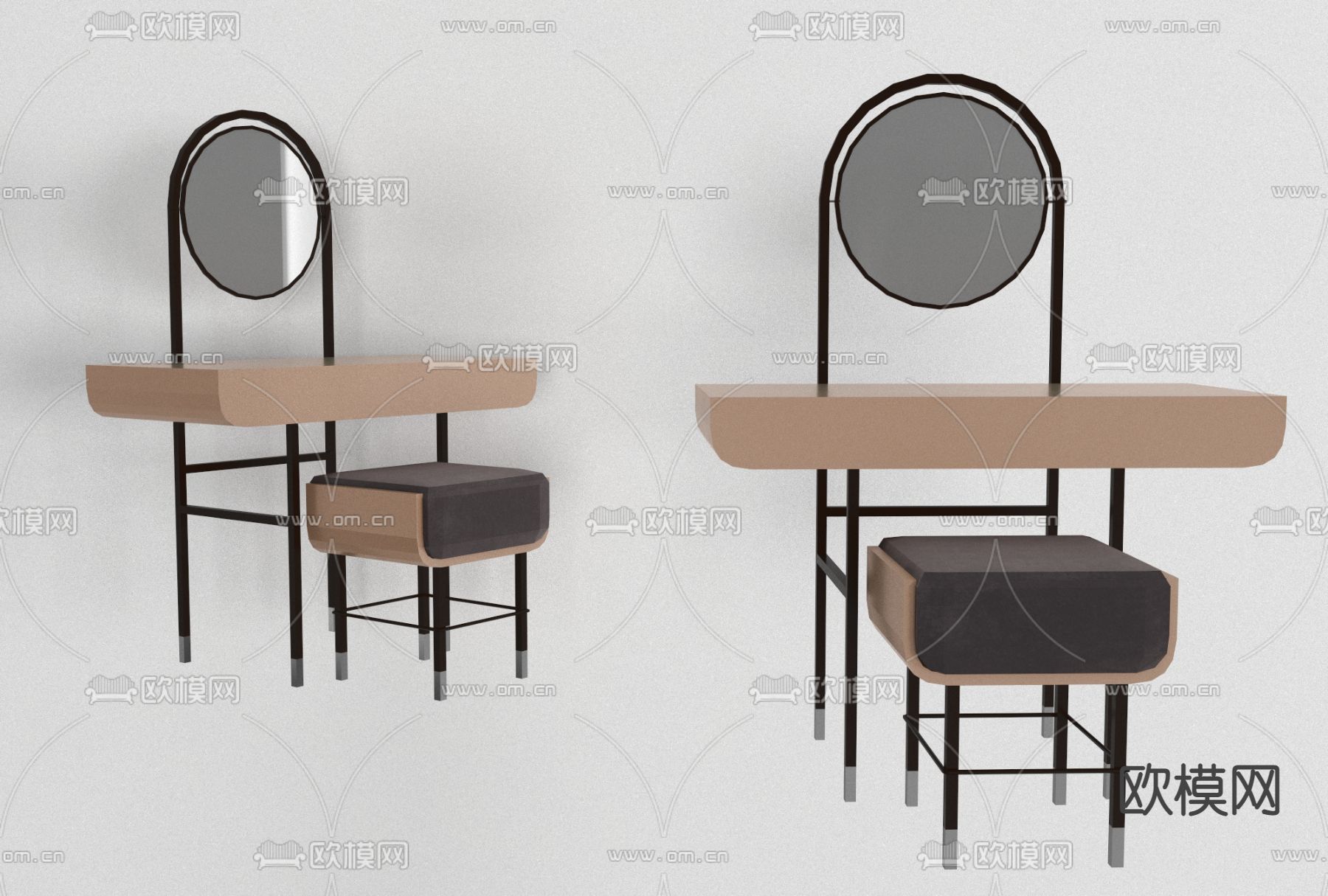 现代梳妆台椅免费3d模型下载