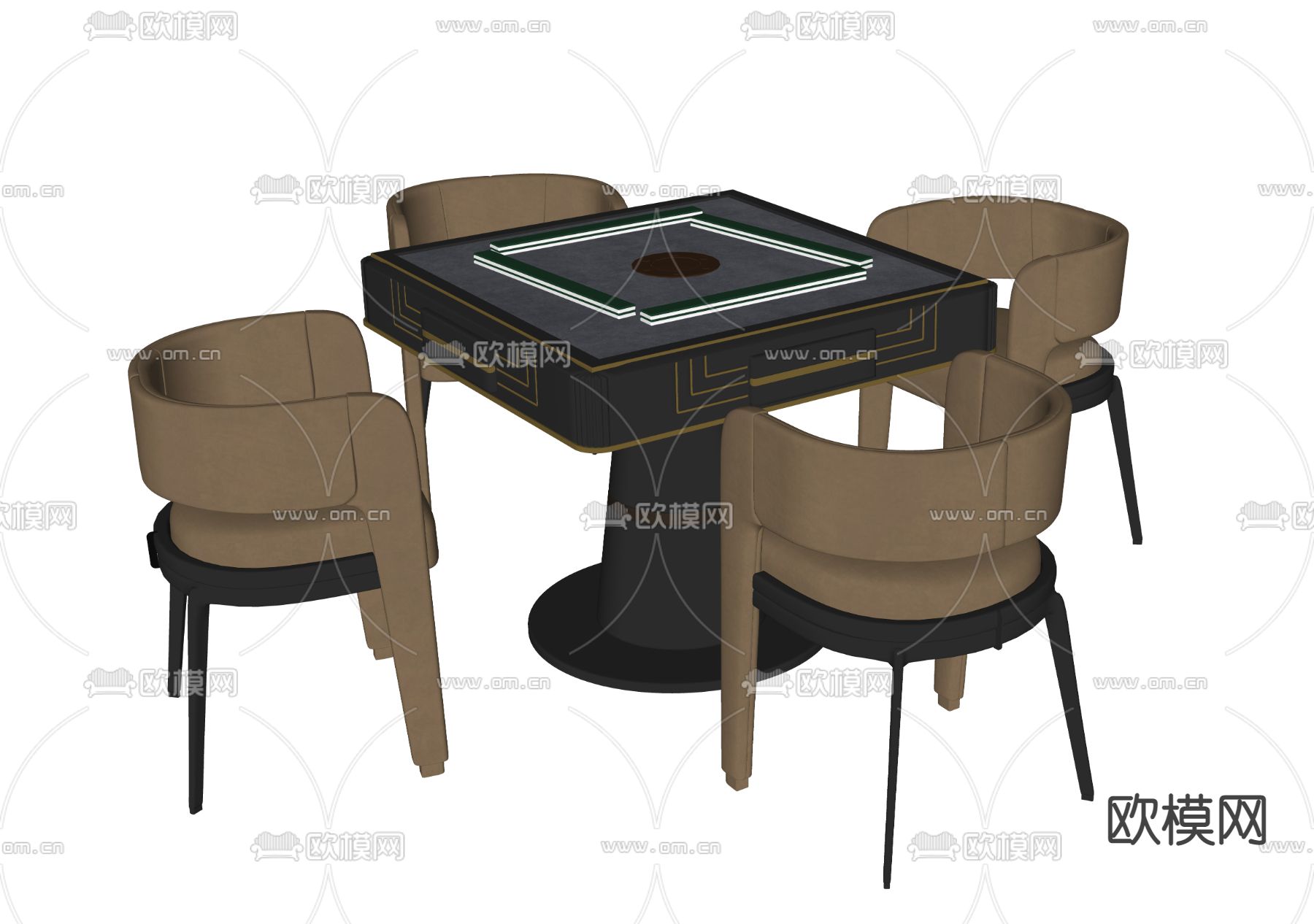现代麻将桌椅su模型下载（渲染图2）