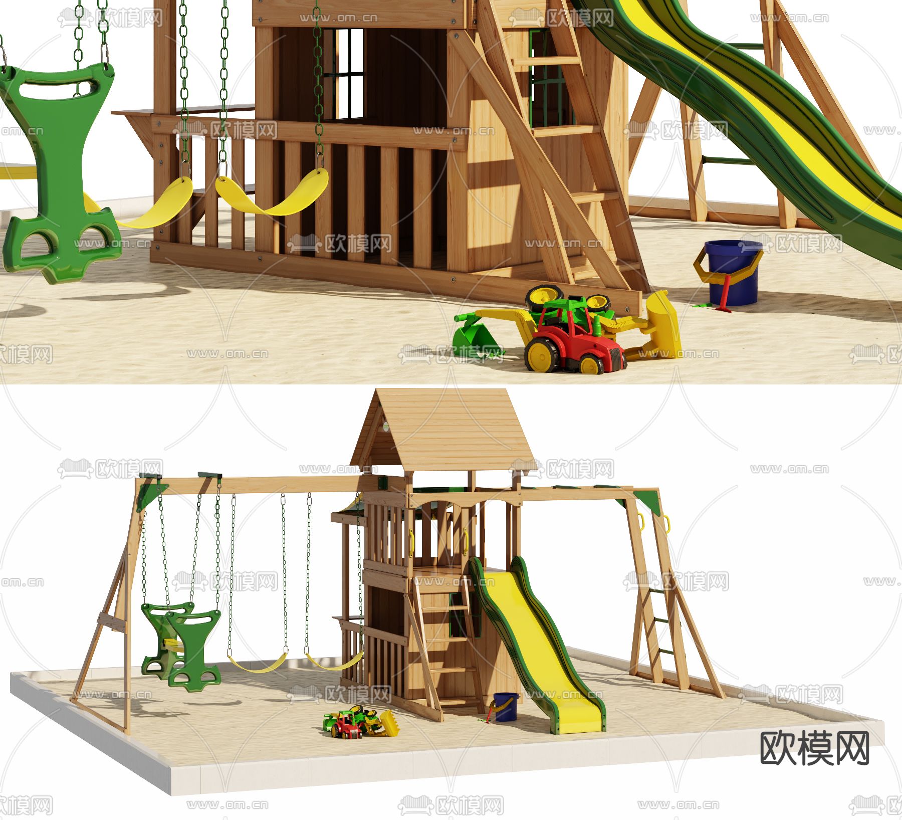 现代儿童设施滑梯沙池3d模型