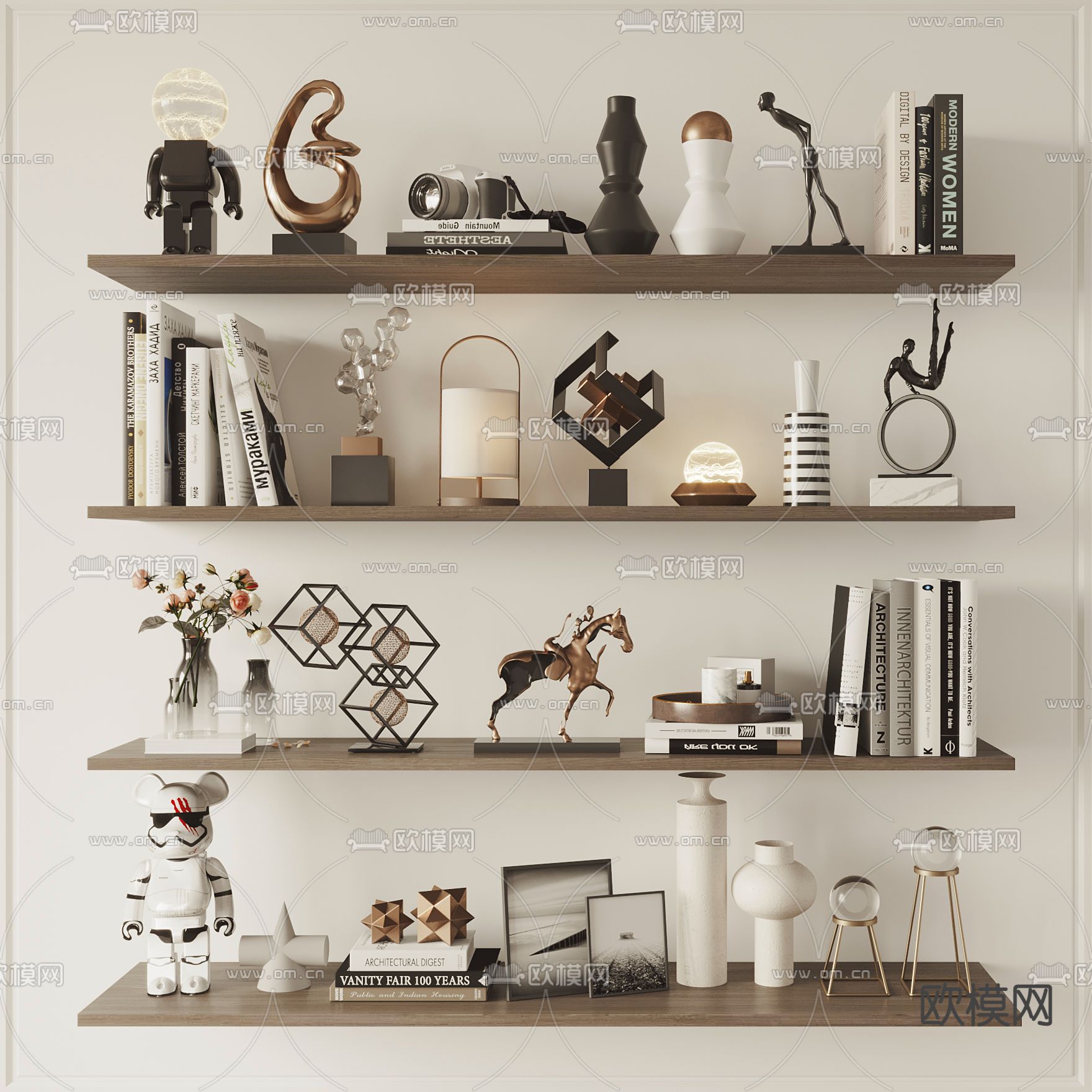 现代书籍雕塑花瓶摆件3d模型下载