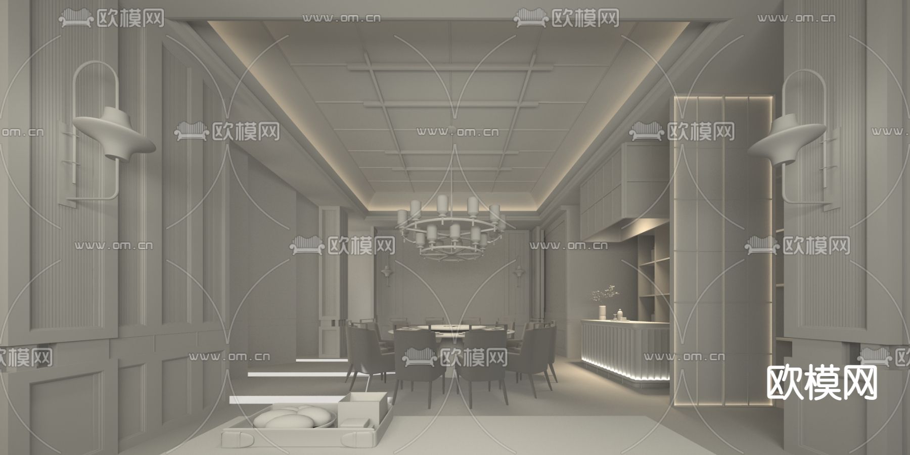 澍田设计 新中式餐厅包房3d模型下载（渲染图2）