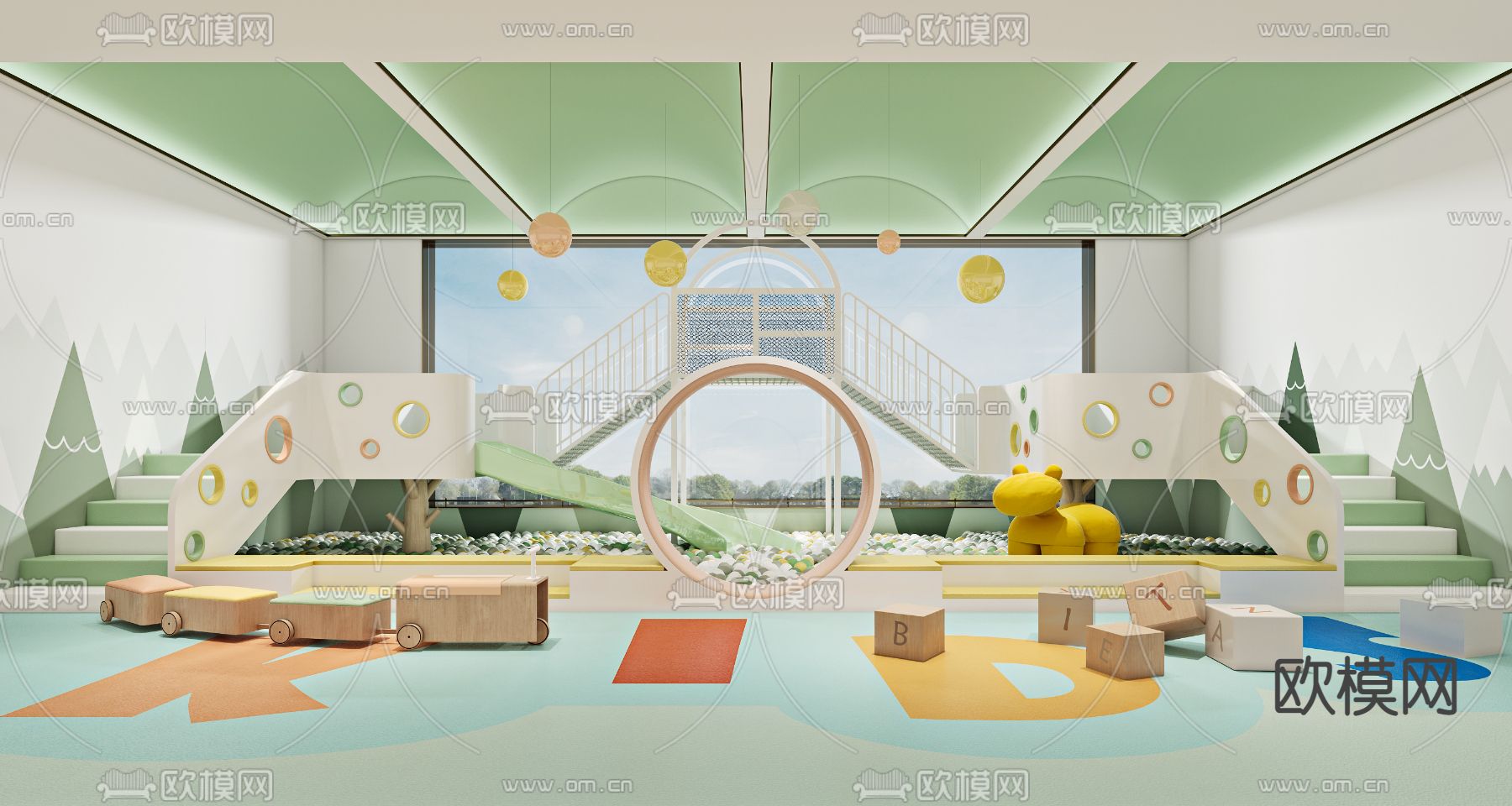 现代幼儿园活动室3d模型下载