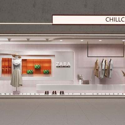  侘寂风服装店橱窗su模型 