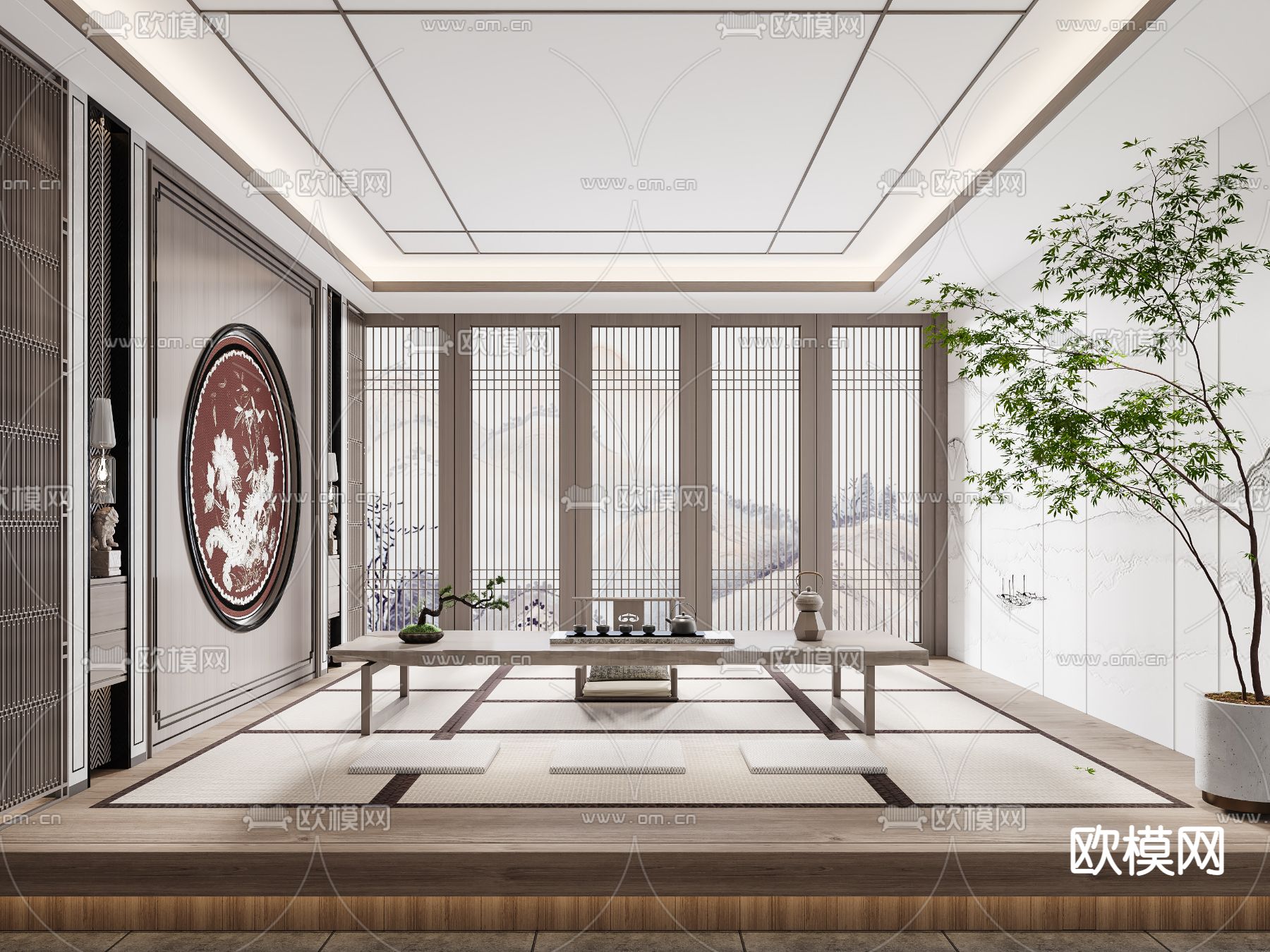 日式榻榻米茶室3d模型下载