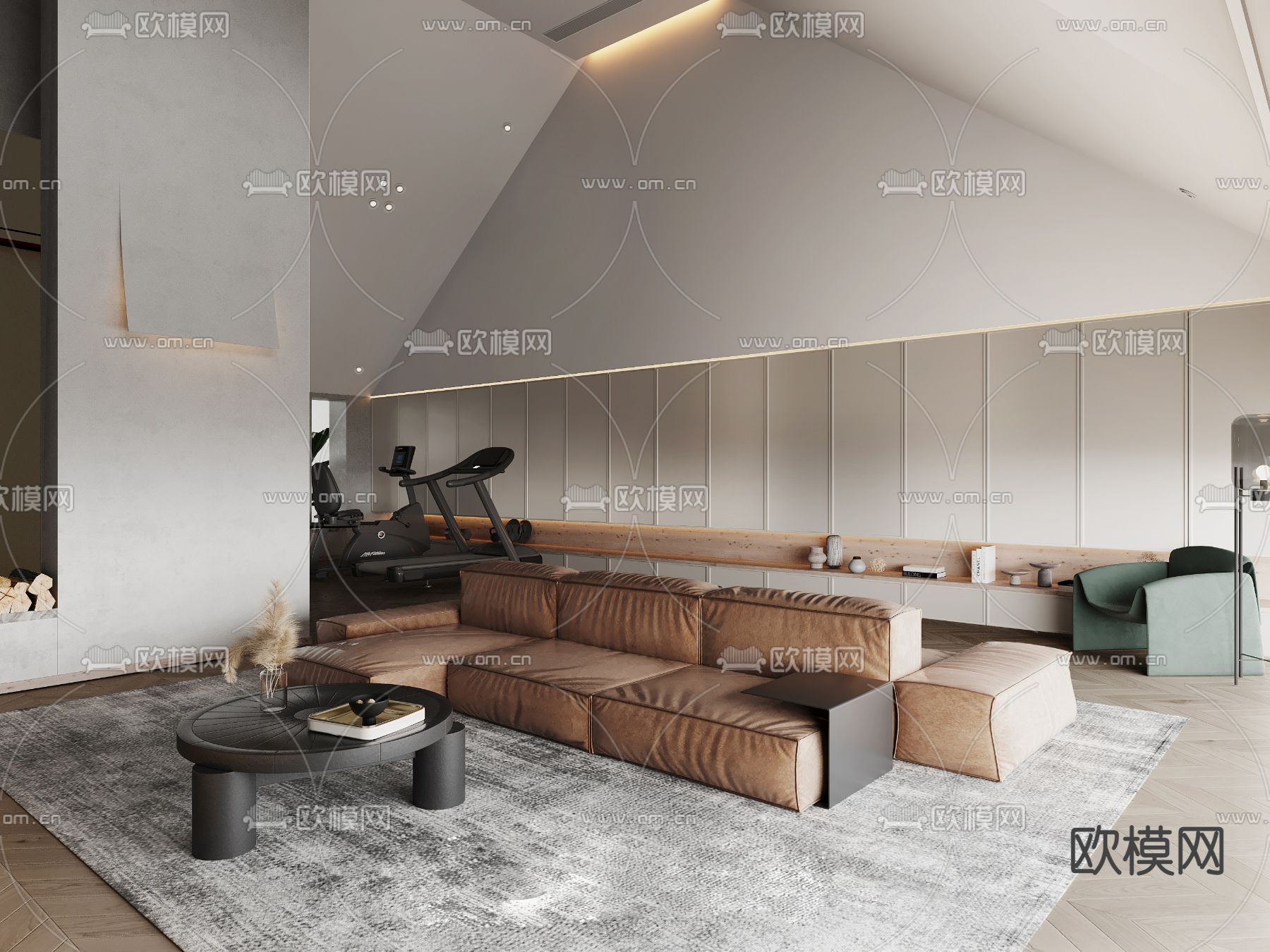 现代别墅阁楼休闲区3d模型下载（渲染图1）