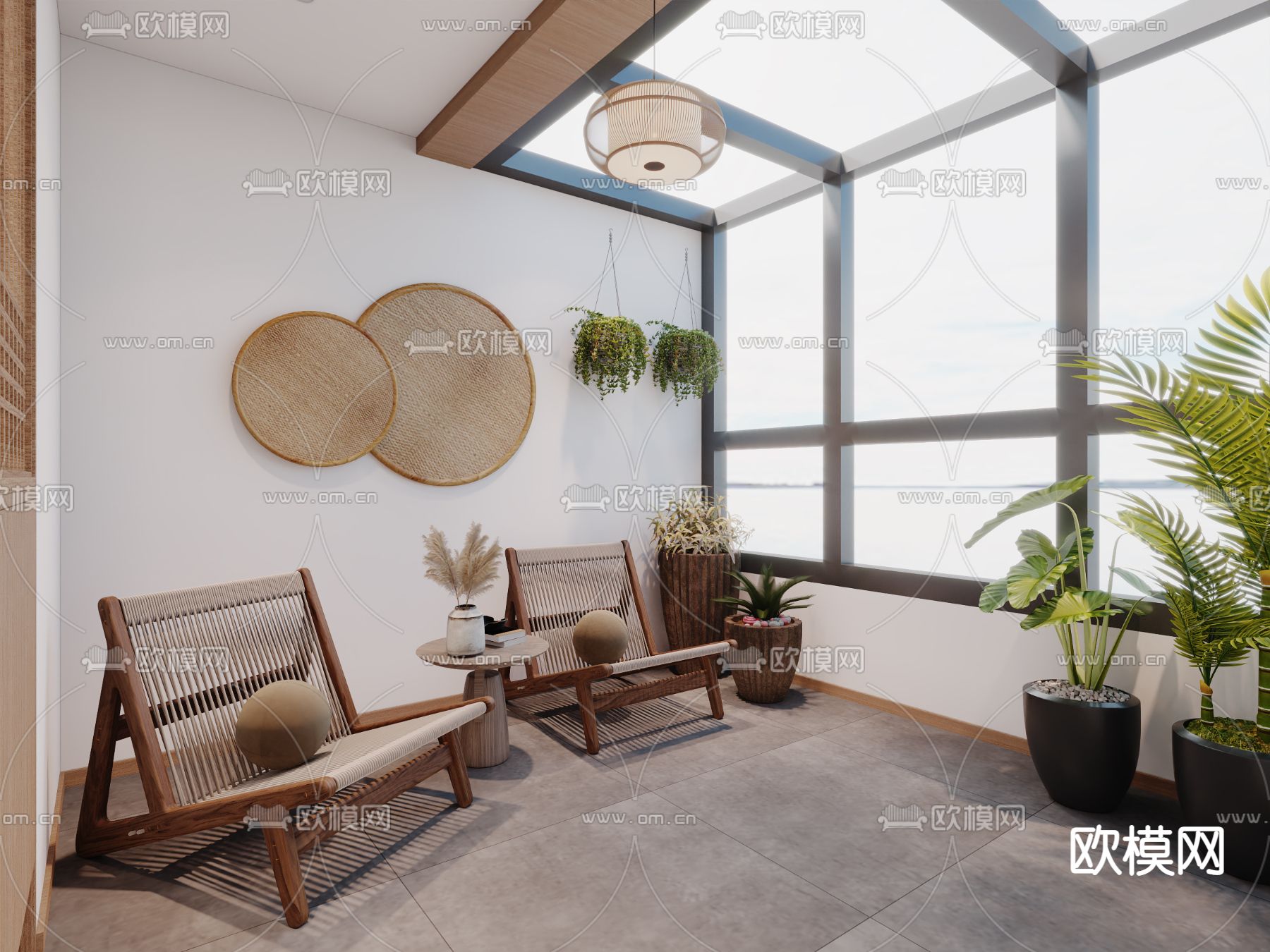 侘寂风阳台阳光房3d模型下载