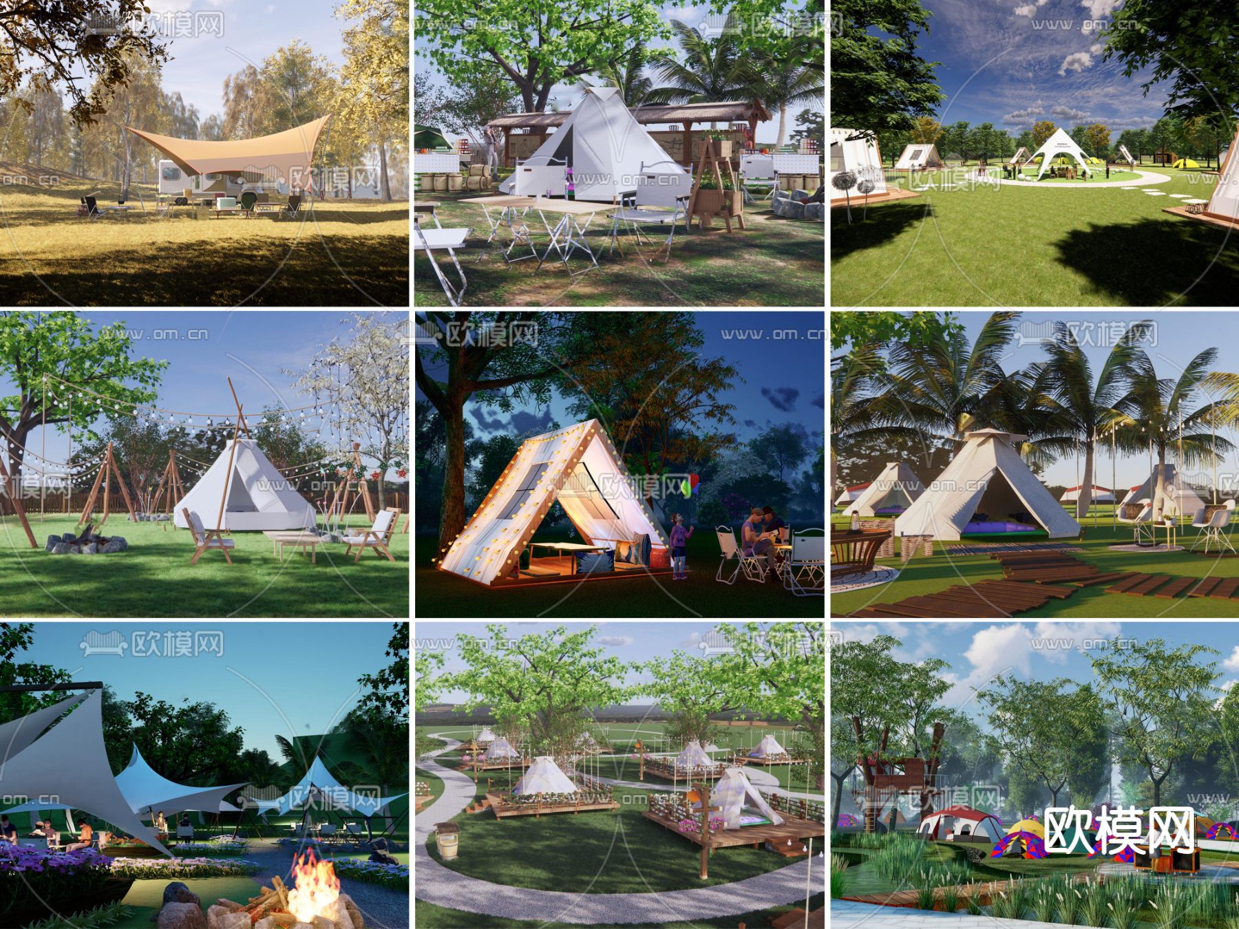 现代露营景观帐篷su模型下载