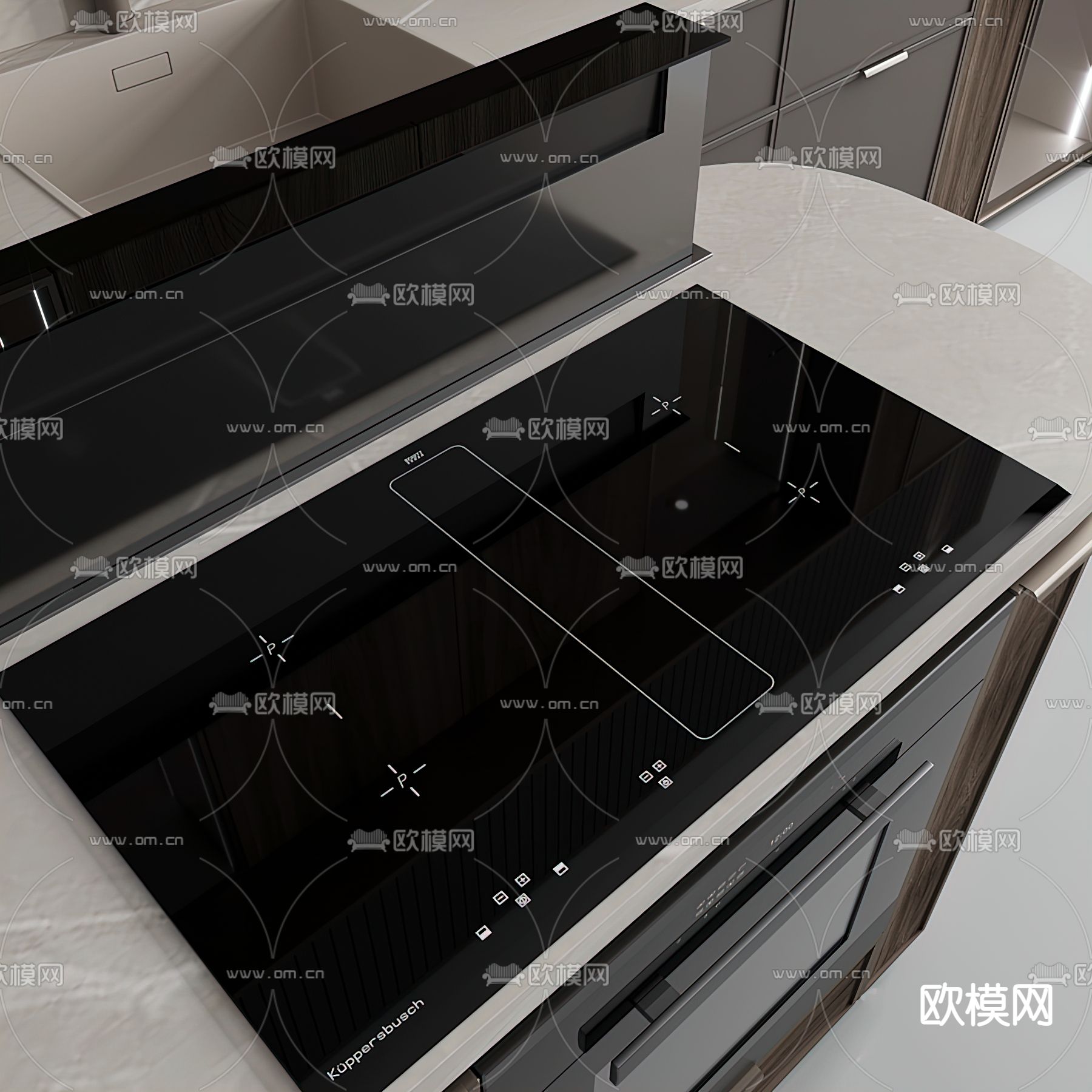 现代中岛厨房橱柜3d模型下载（渲染图2）