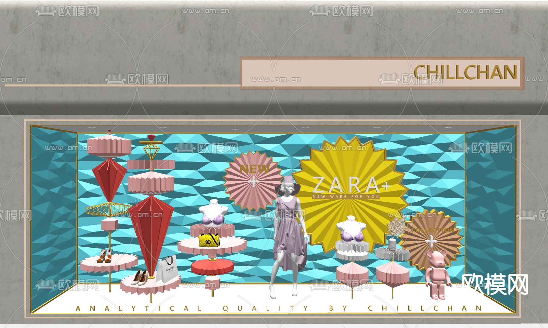 现代女装橱窗su模型下载（渲染图2）