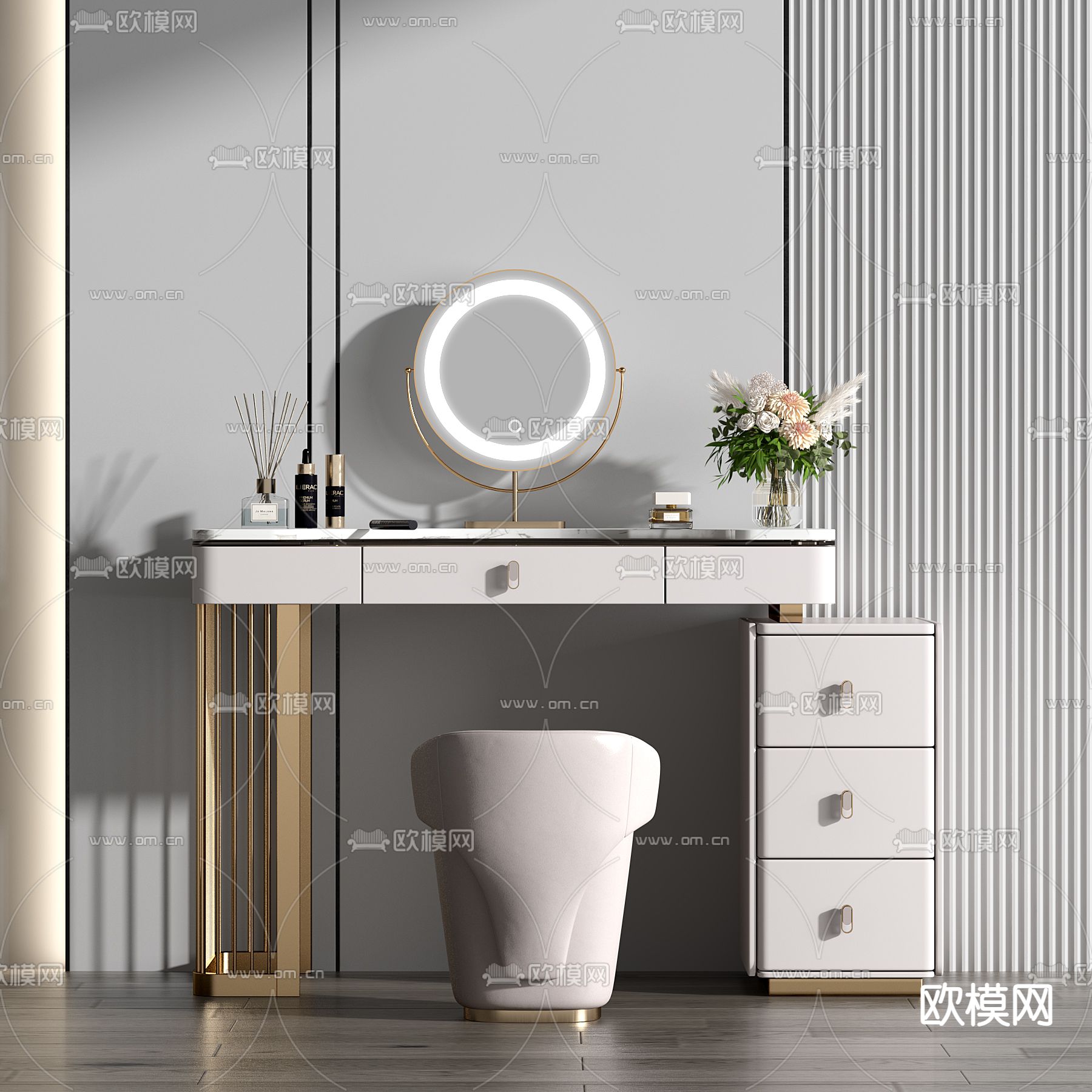 现代轻奢梳妆台3d模型下载