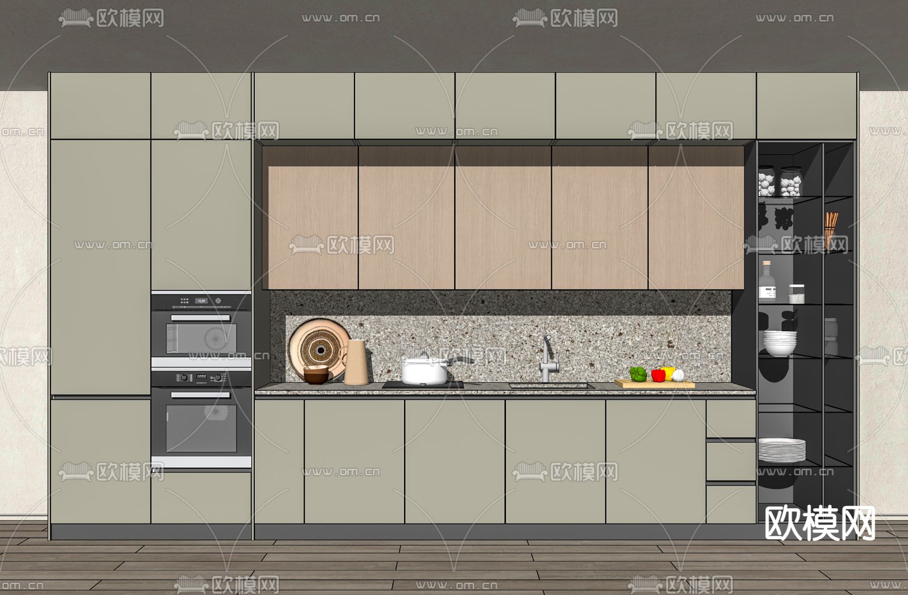 现代厨房橱柜su模型下载（渲染图2）