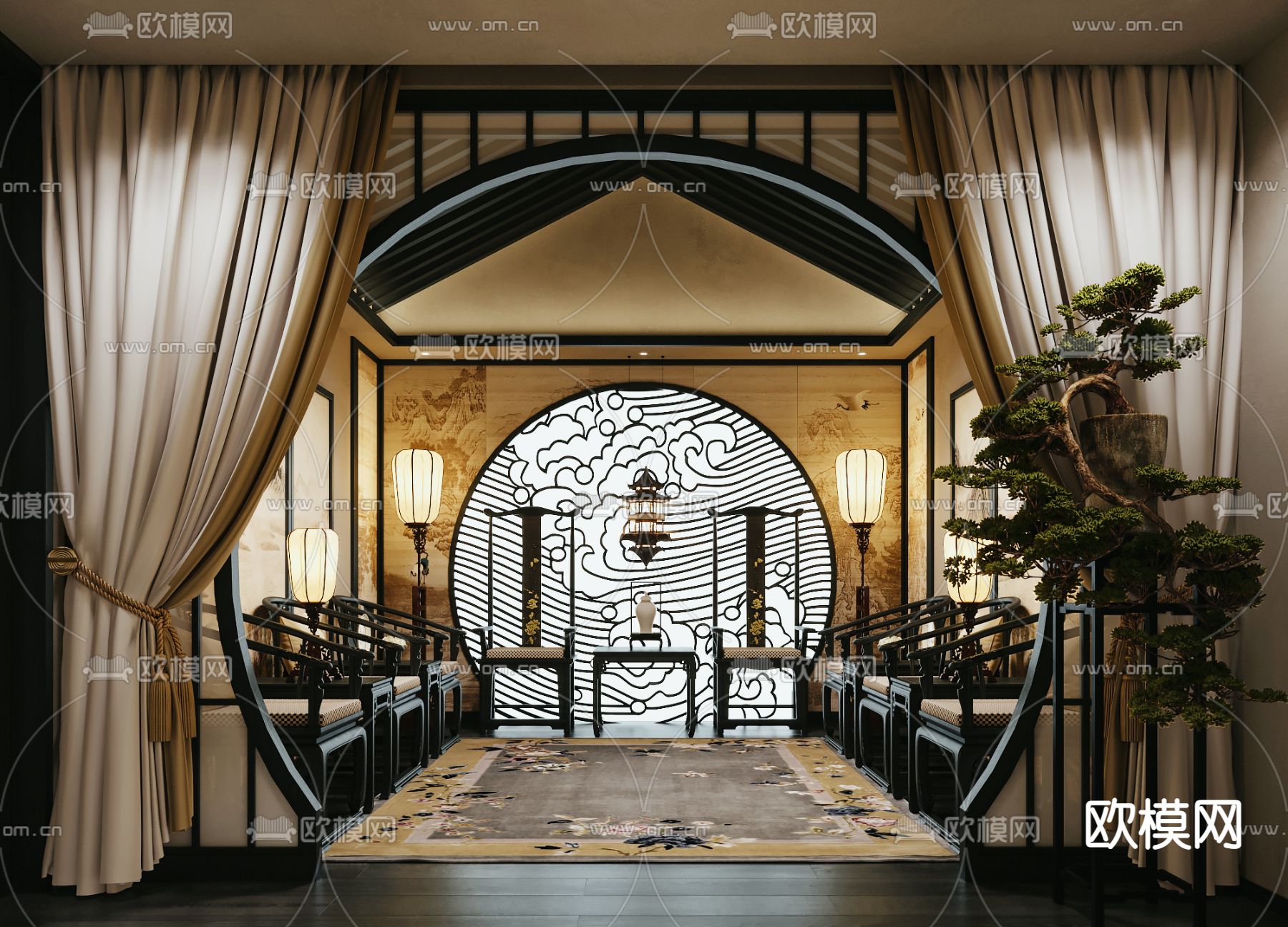 中式剧本杀包间3d模型下载（渲染图1）