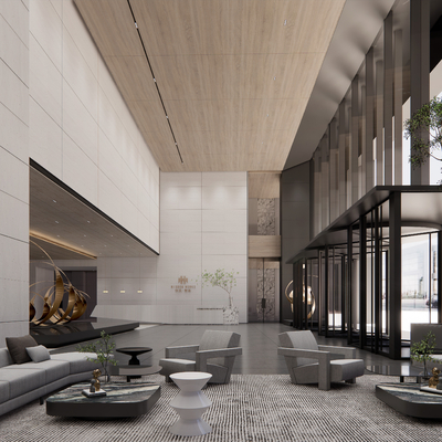  现代酒店大堂su模型 