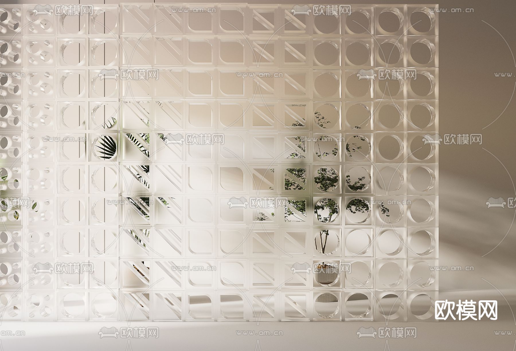 现代玻璃砖隔断3d模型下载