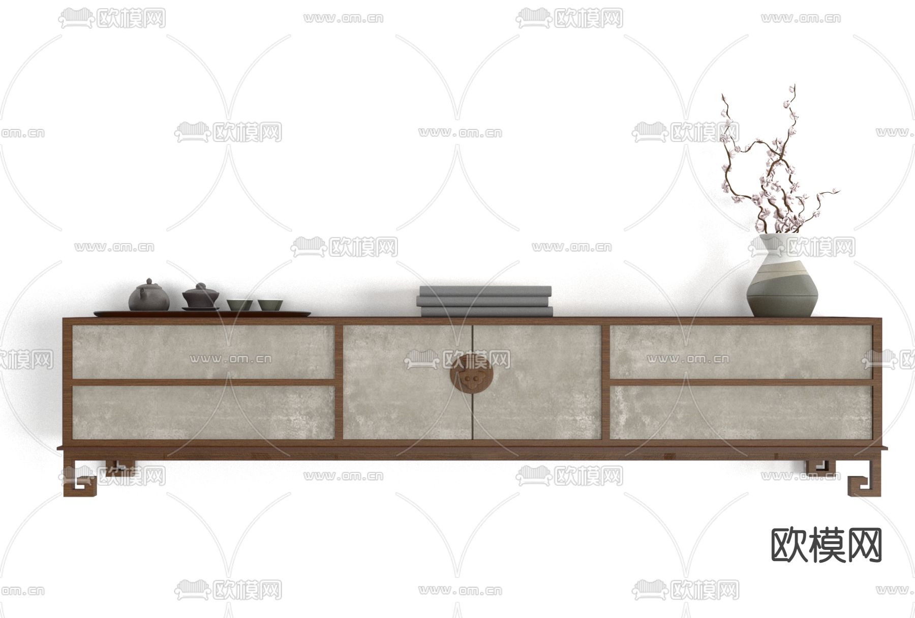 新中式电视柜免费3d模型下载
