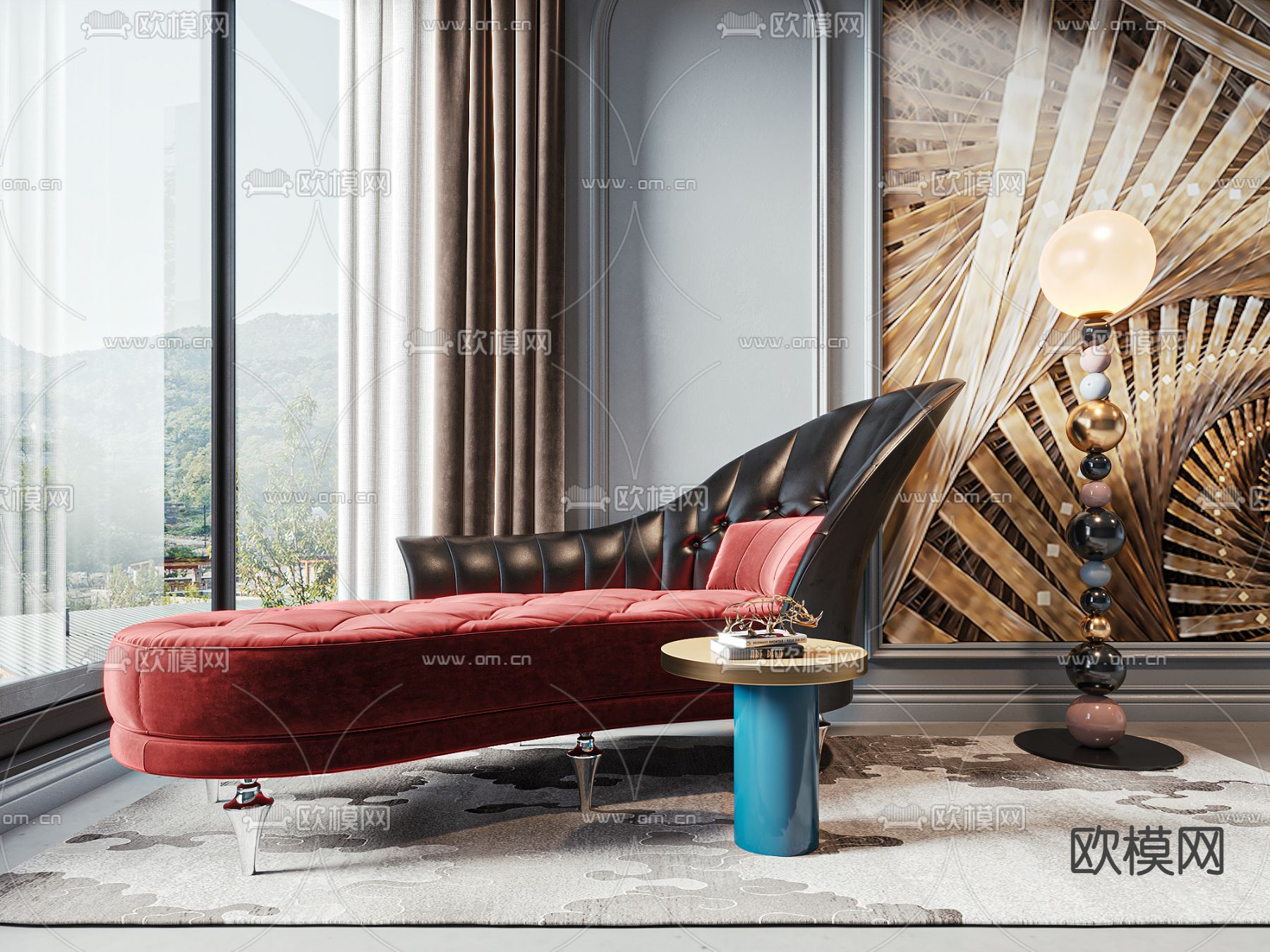 法式皮革沙发贵妃椅3d模型下载