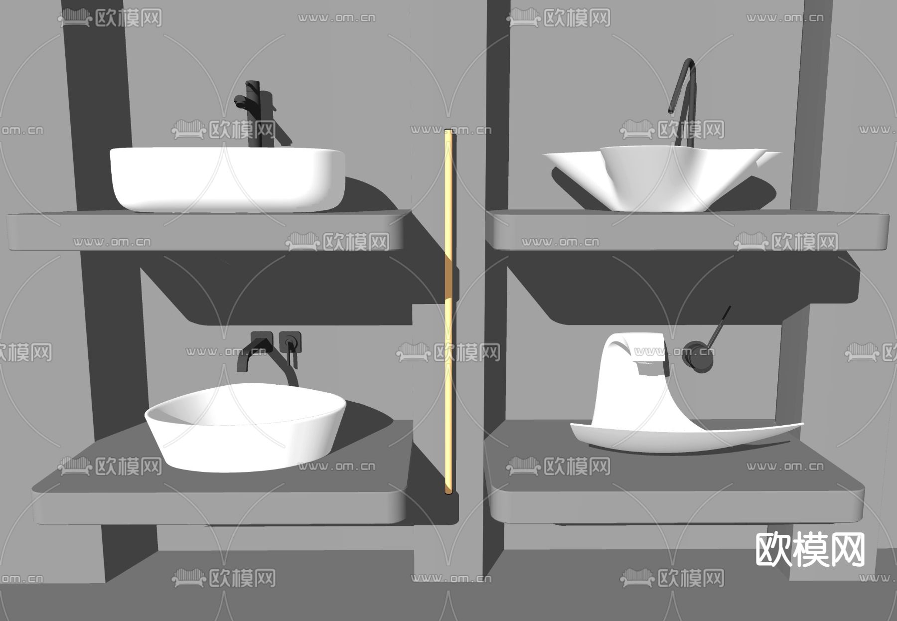 现代洗手盆su模型下载（渲染图2）