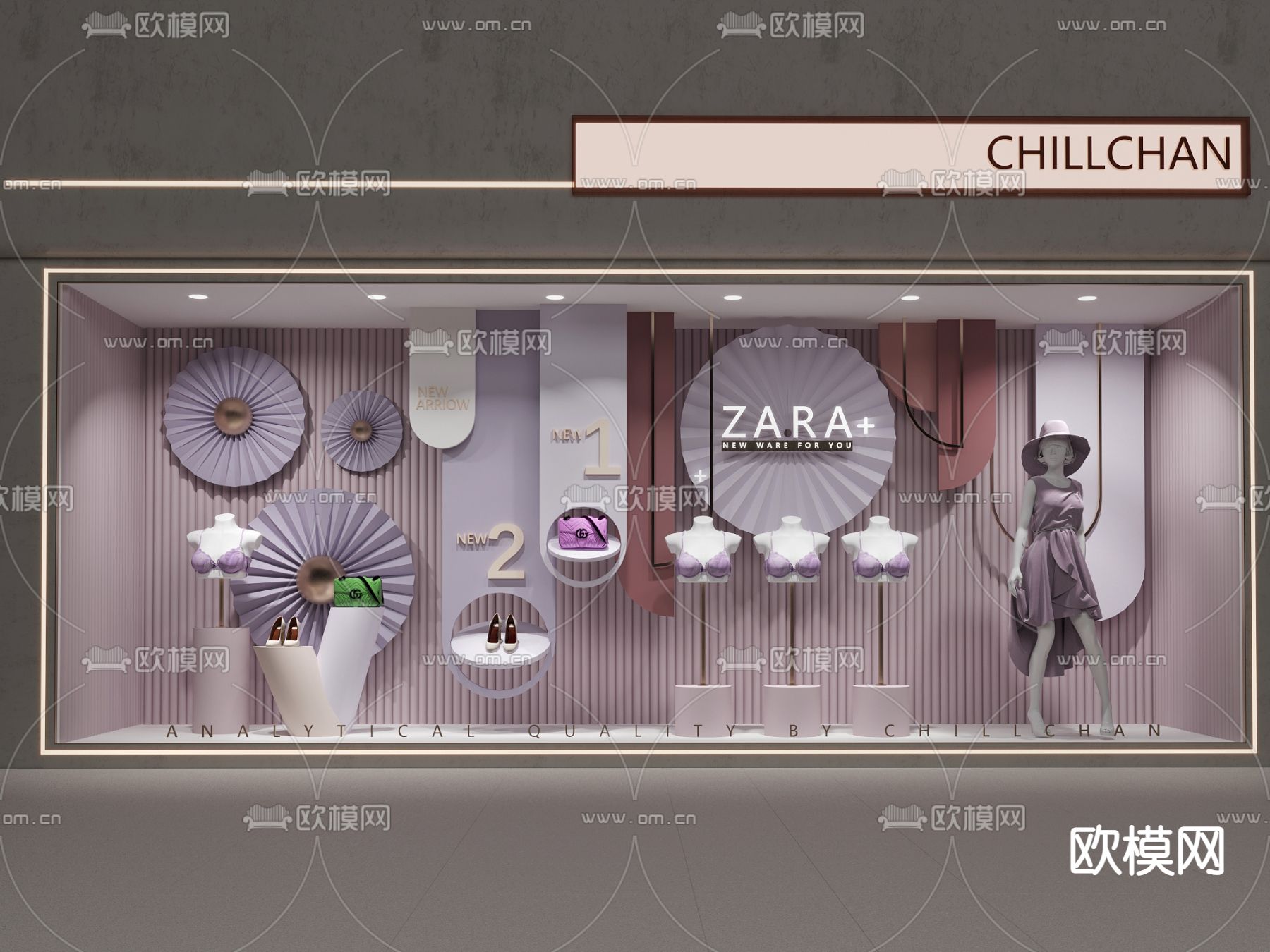 现代马卡龙配色橱窗su模型下载（渲染图1）