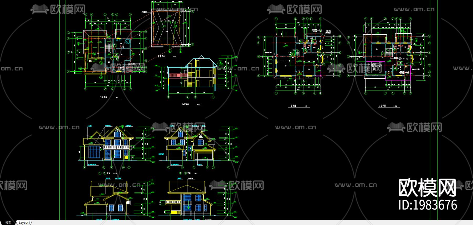 别墅建筑cad施工图下载