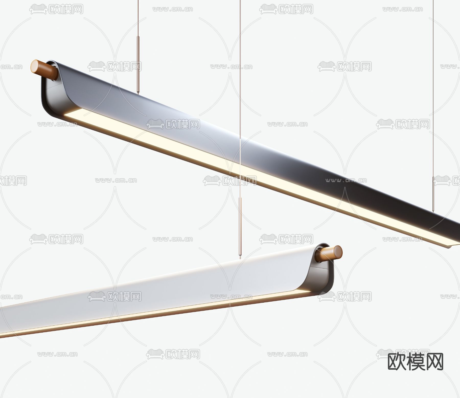 现代金属条形办公吊灯3d模型下载