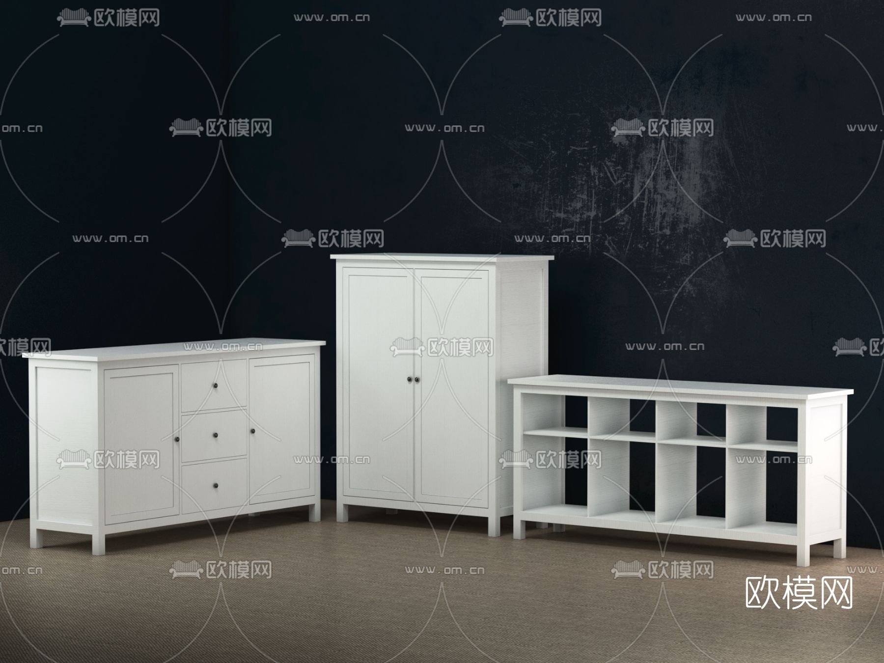 简欧边柜电视柜免费3d模型下载