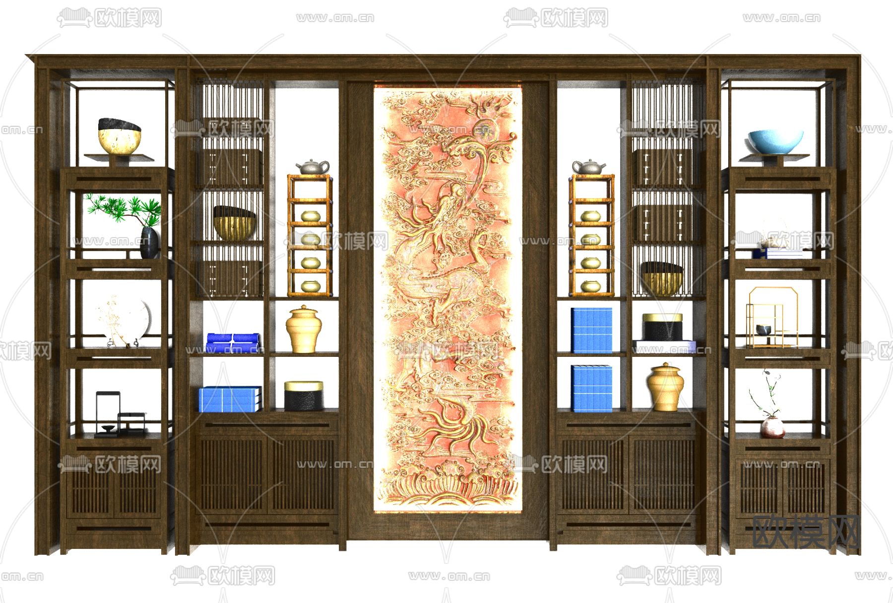 新中式实木博古架免费3d模型下载