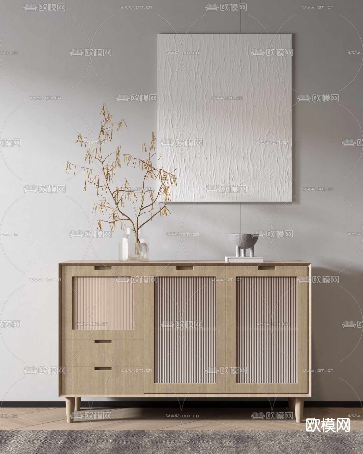 侘寂玄关边柜3d模型下载