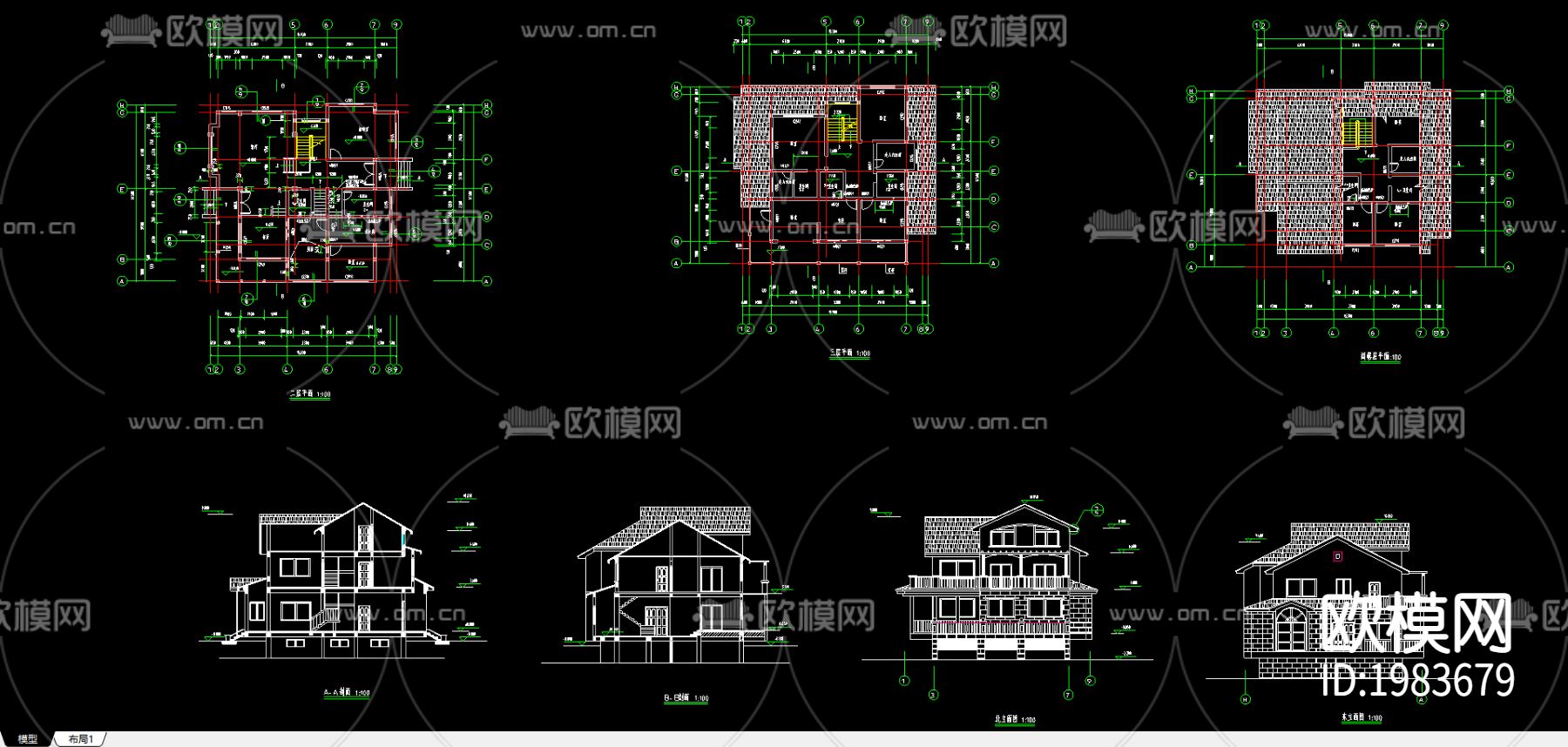 别墅建筑cad施工图下载