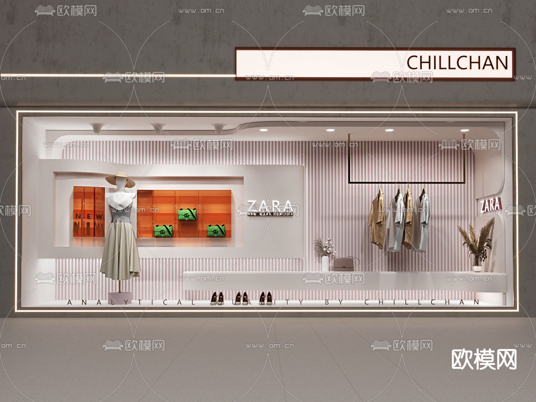 现代女装店橱窗3d模型下载_ID11829501_3dmax免费模型-欧模网