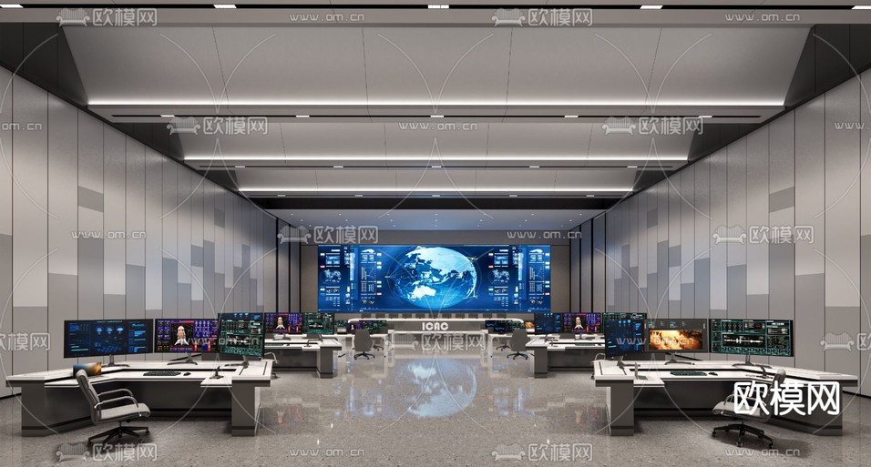 现代监控室su模型下载(渲染图1)