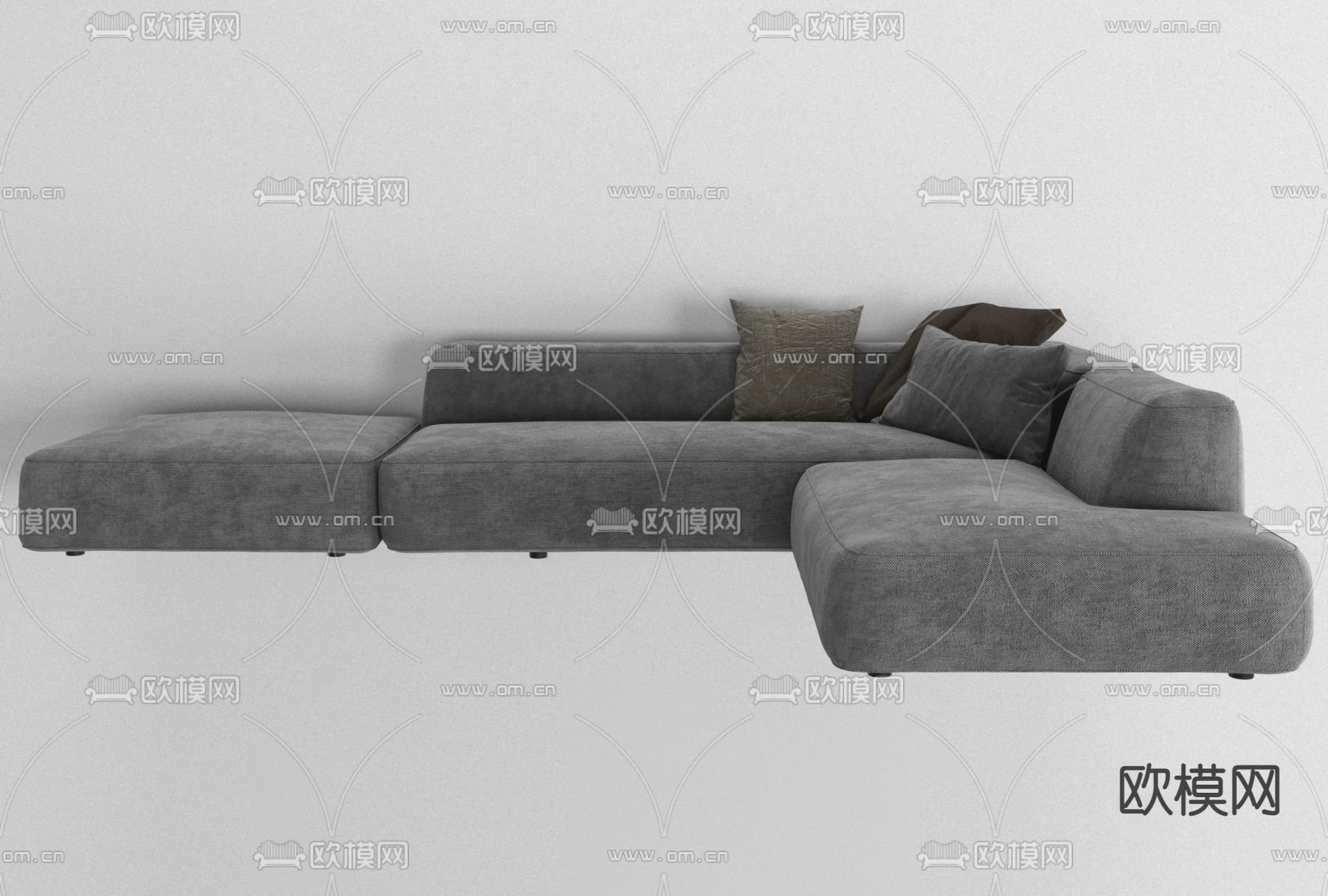 现代布艺拐角多人沙发免费3d模型下载
