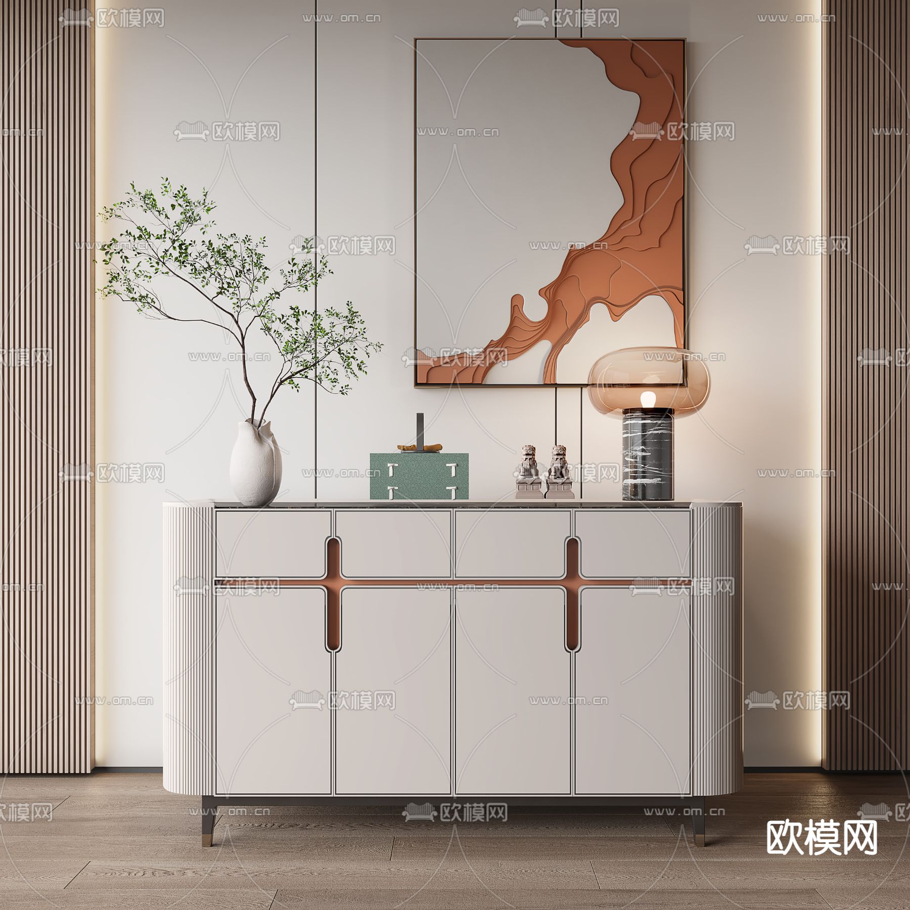 新中式轻奢边柜3d模型