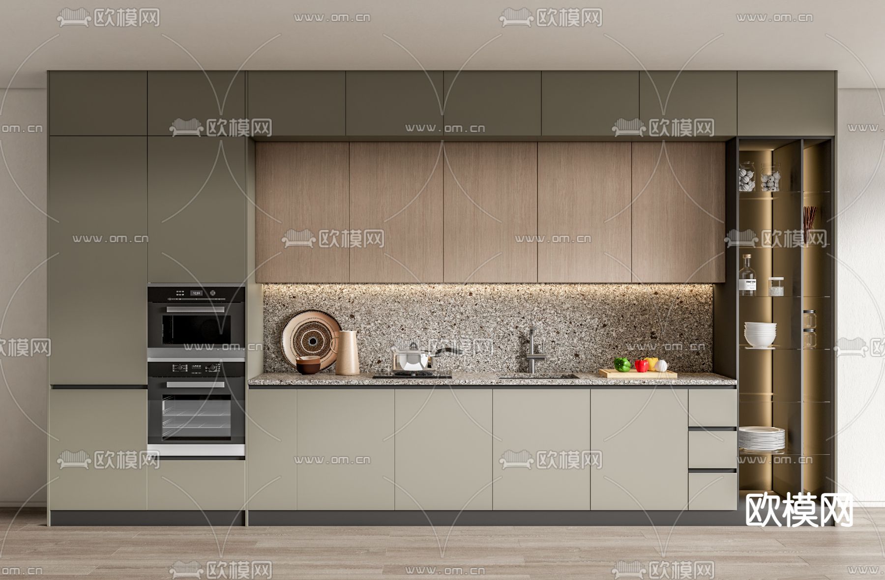 现代厨房橱柜su模型下载（渲染图1）