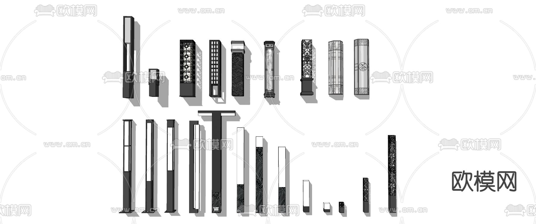 新中式户外灯草坪灯su模型