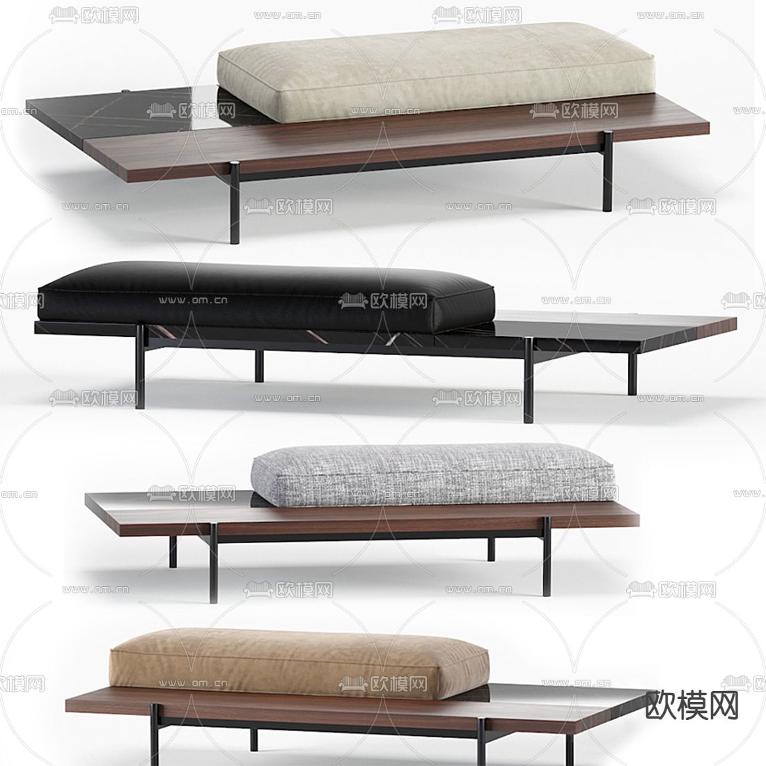 现代布艺床尾凳3d模型下载（渲染图1）