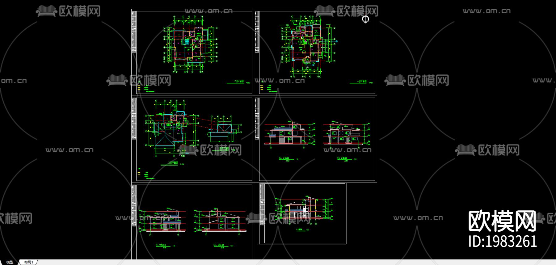 别墅cad平面布置图-免费3dmax模型库-欧模网