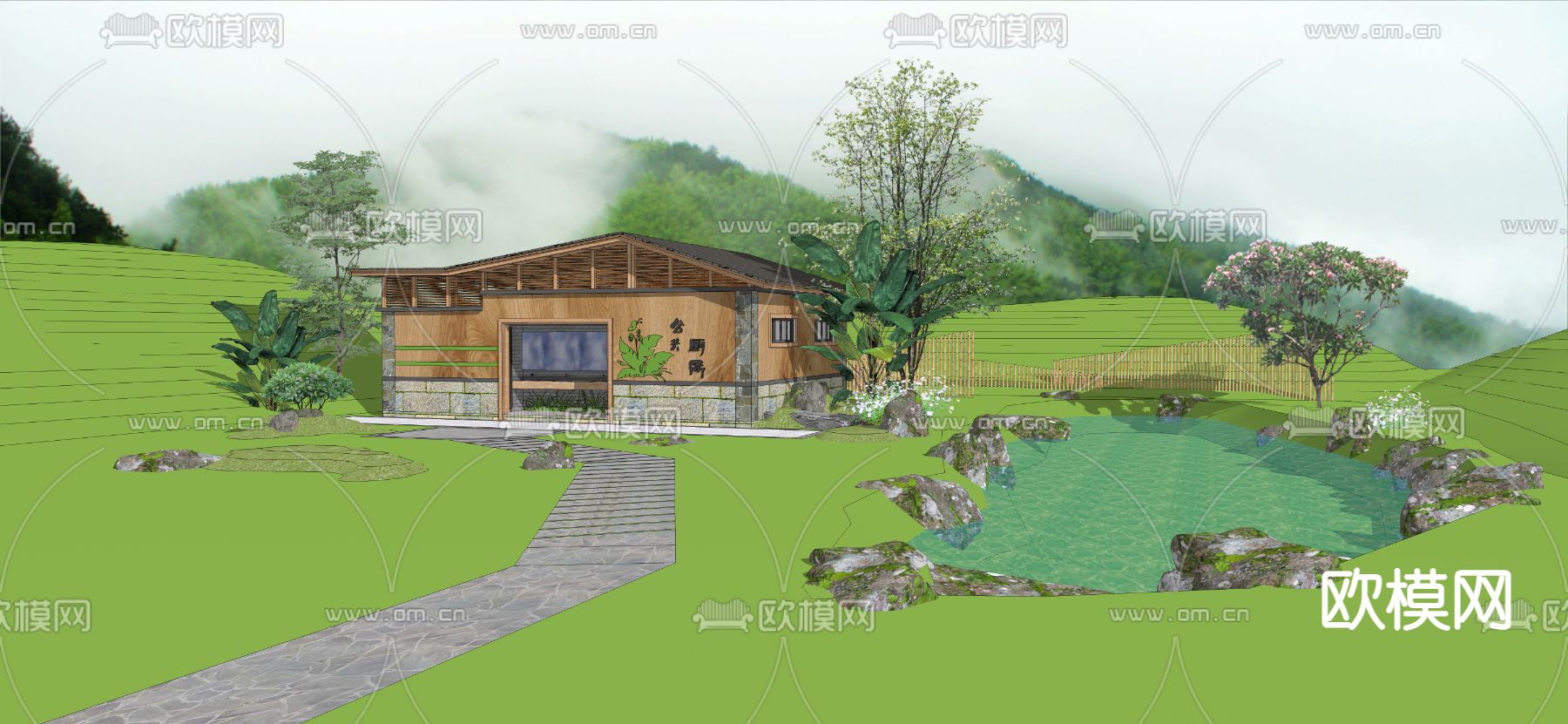 现代生态公共卫生间su模型下载（渲染图3）