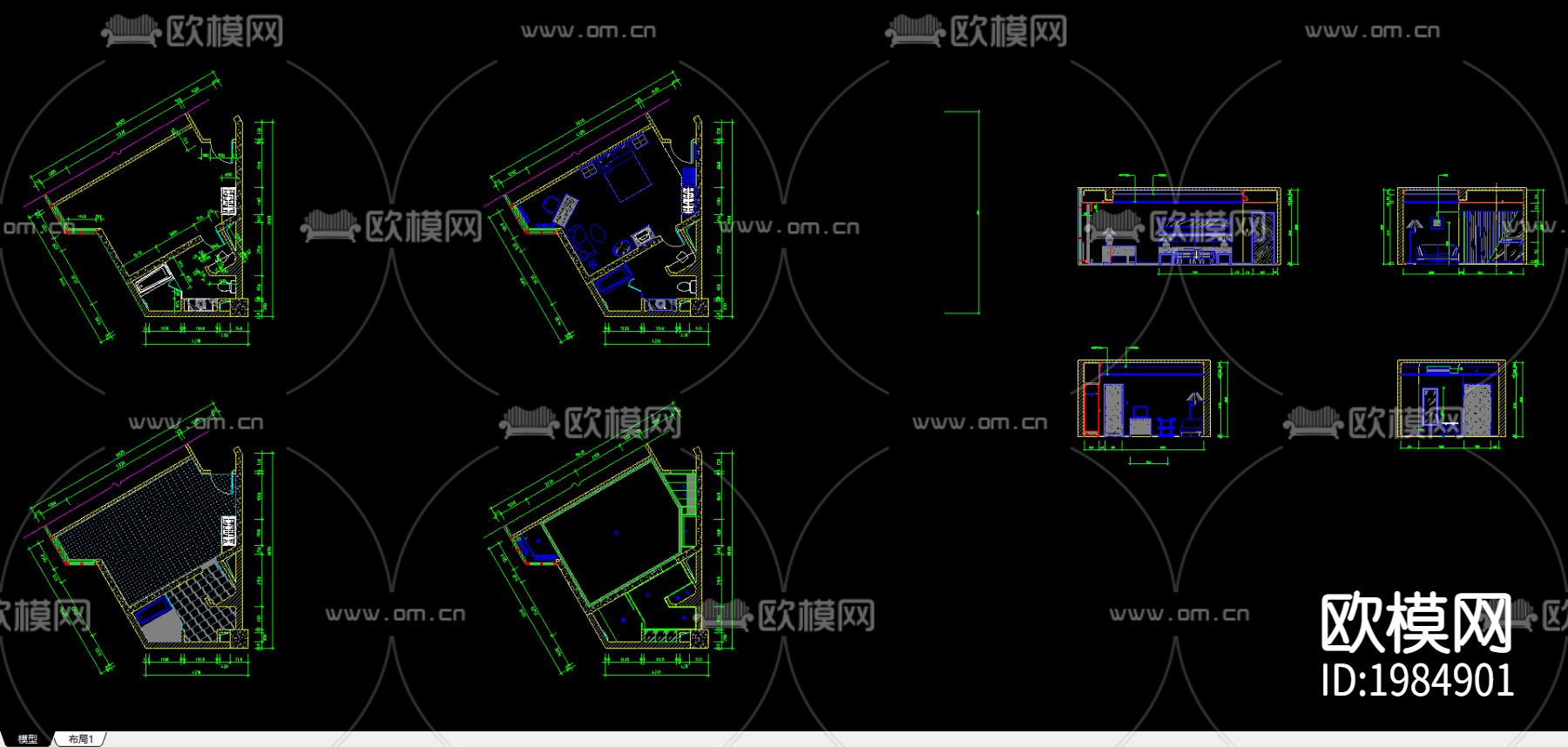 五星级标准客房cad施工图下载（渲染图5）