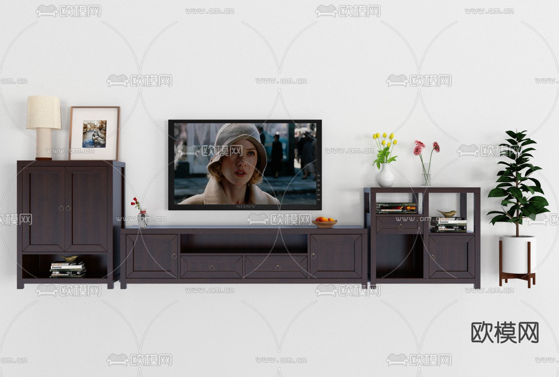 新中式实木电视柜免费3d模型下载