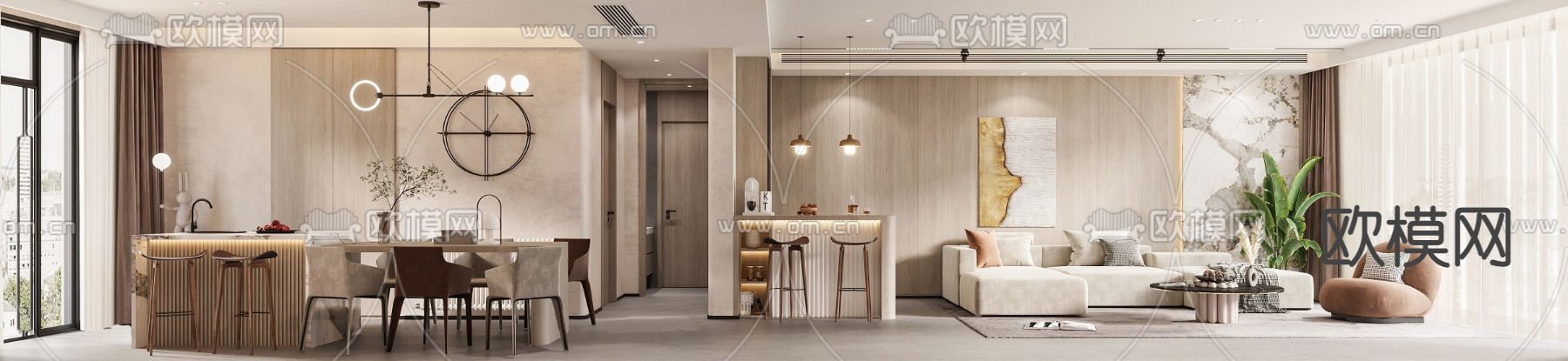 现代客厅餐厅3d模型下载（渲染图3）