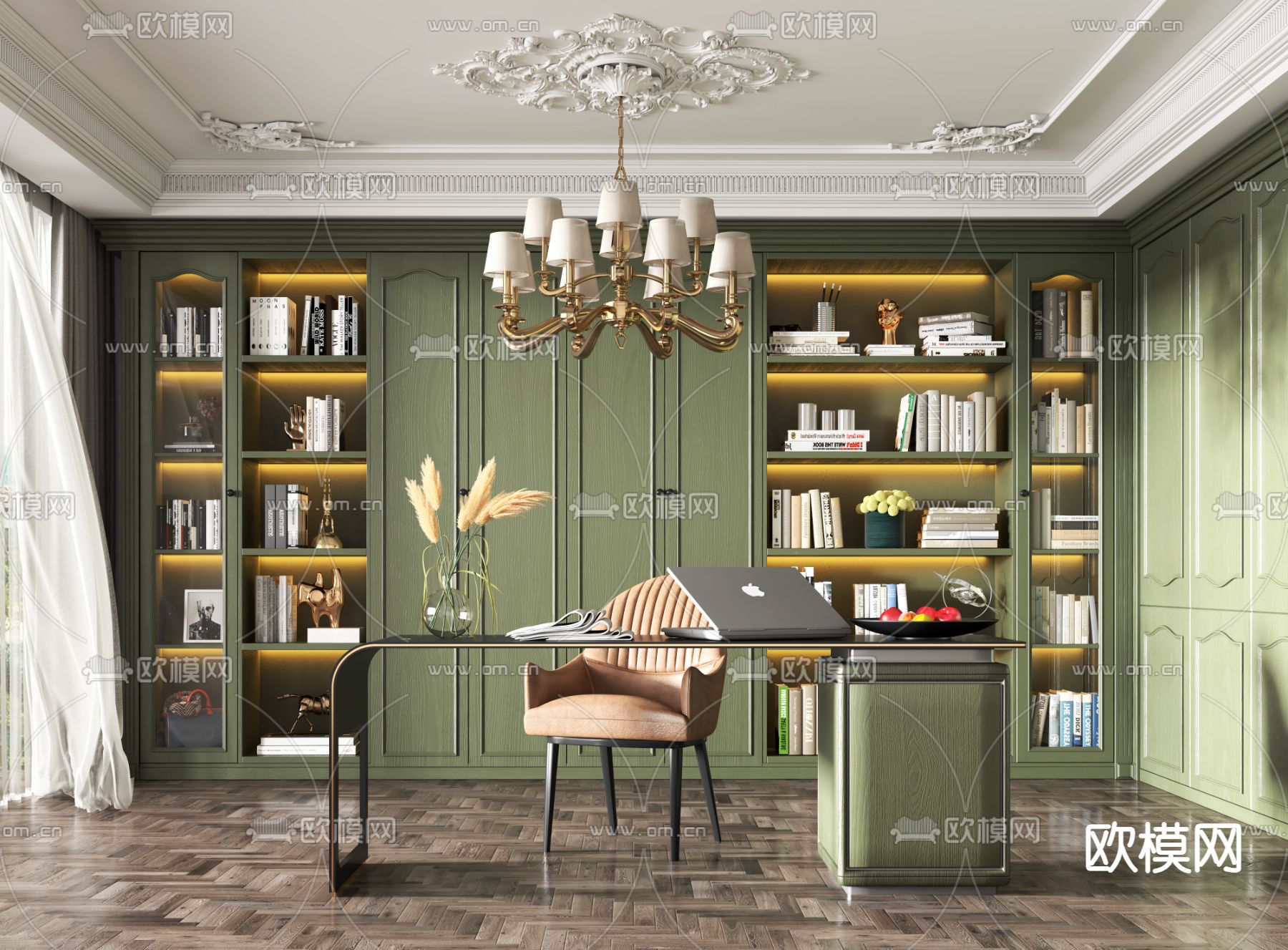 美式轻奢书房3d模型下载