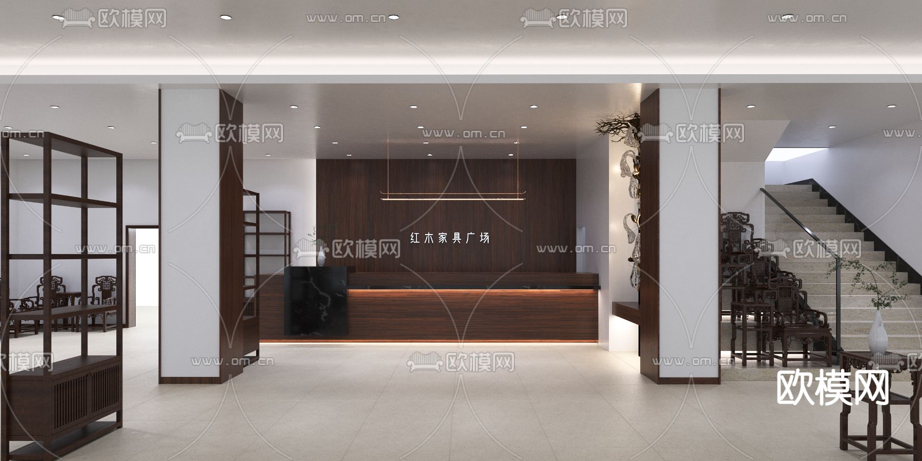 现代红木家具前台免费3d模型下载