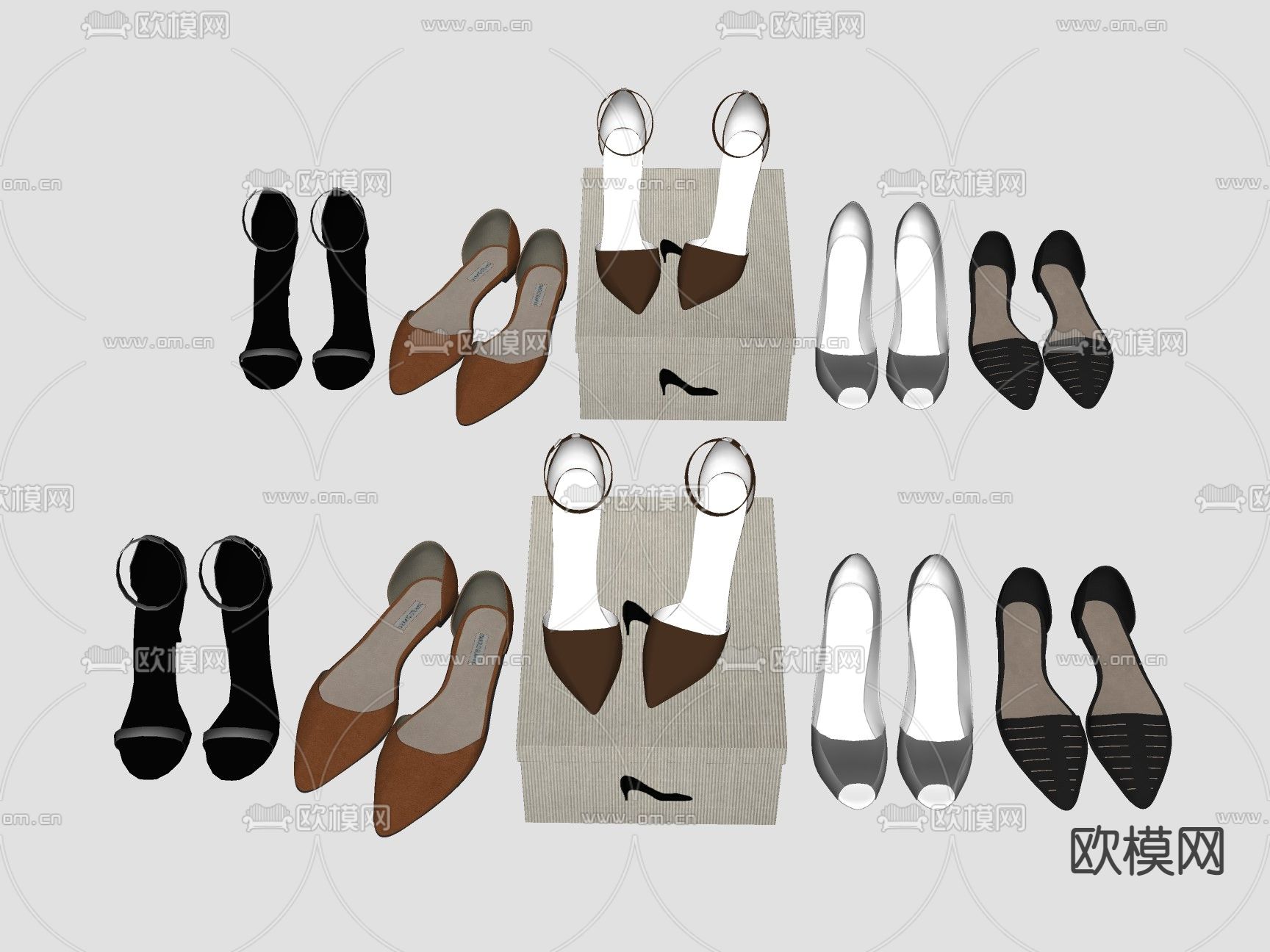 现代高跟鞋皮鞋su模型下载（渲染图2）